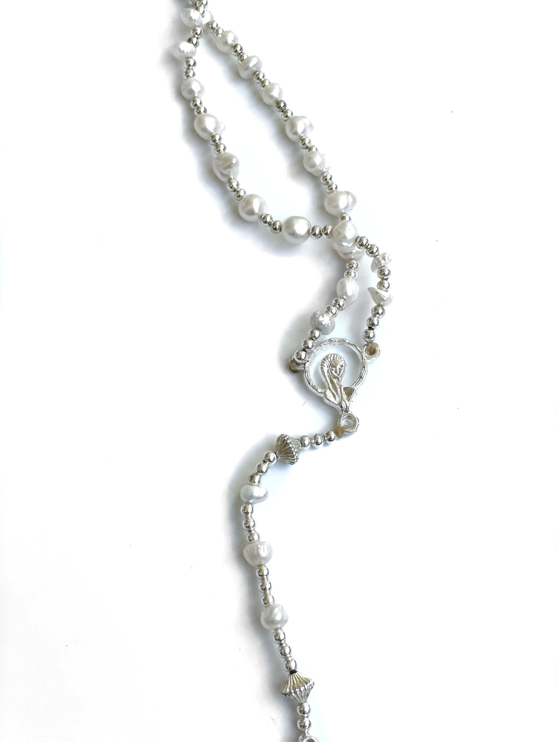 Authentic Native American Rosary Pearl and Sterling Silver Necklace 30".-Apparel & Accessories-Good Tidings