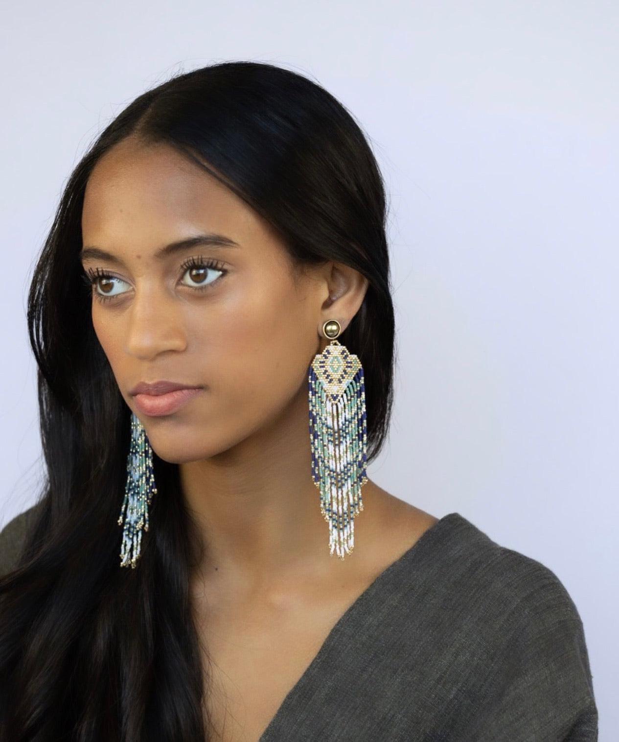 Azure Beaded Earrings-Earrings-Good Tidings