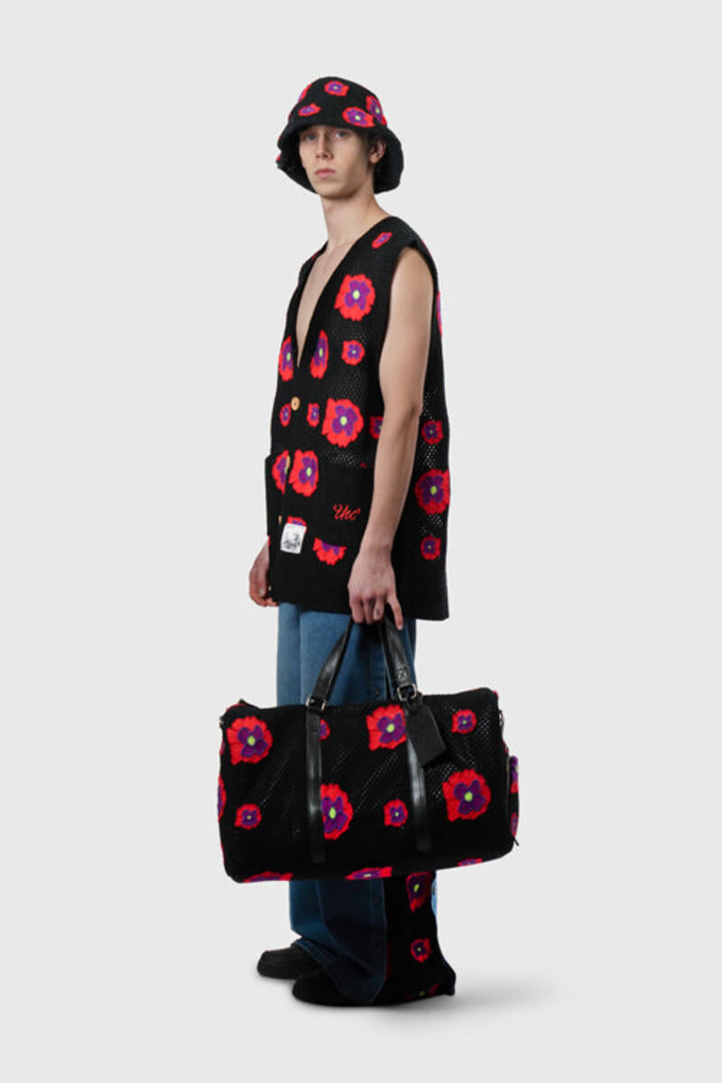 Opium Poppy Flower Crochet Duffel Bag