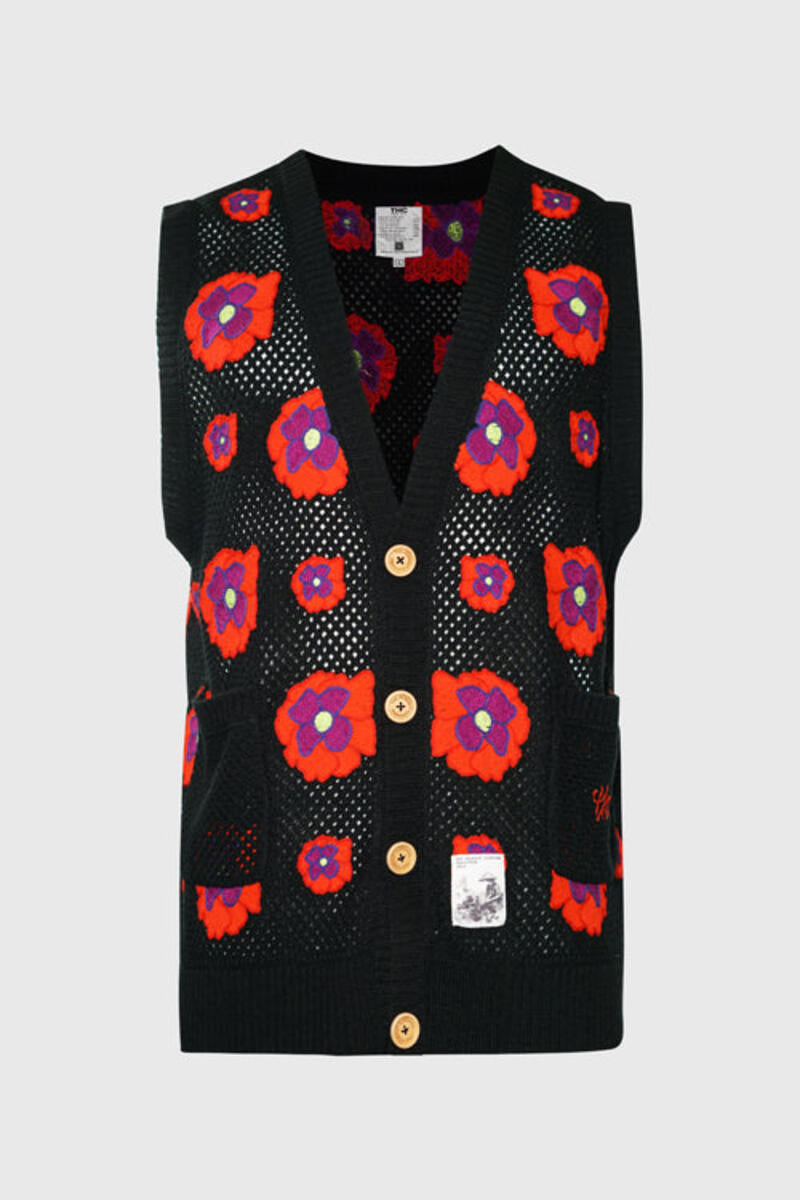 Opium Poppy Flower Crochet Sleeveless Cardigan