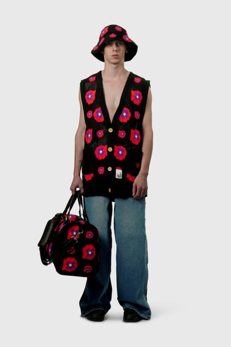 Opium Poppy Flower Crochet Sleeveless Cardigan