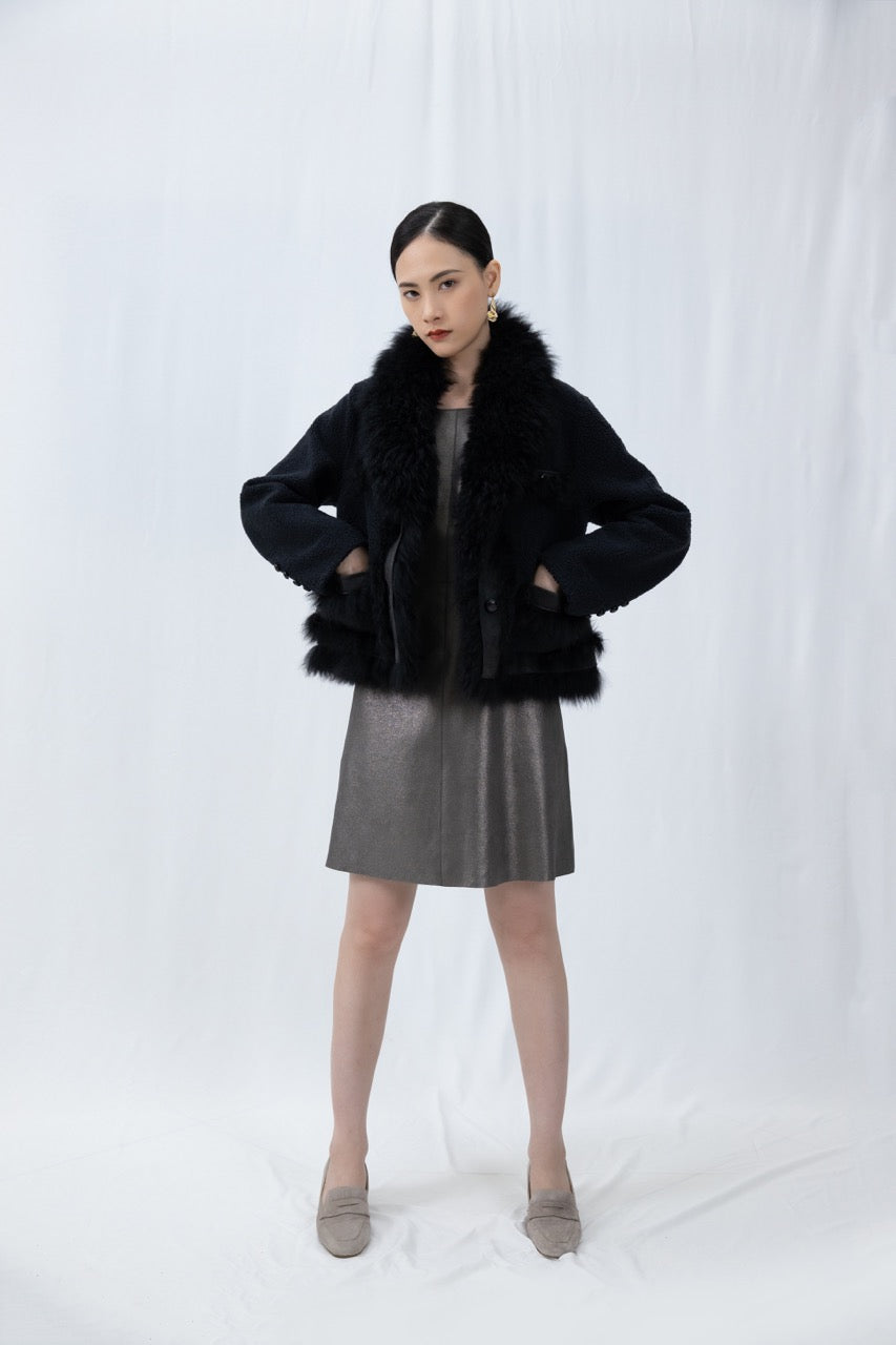 BUTTONED LACON SHEARLING JACKET
