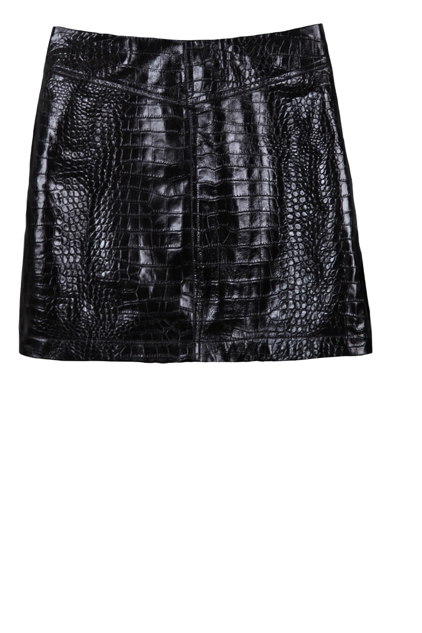 ALLIGATOR PRINT OIL WAX SHEEPSKIN SKIRT
