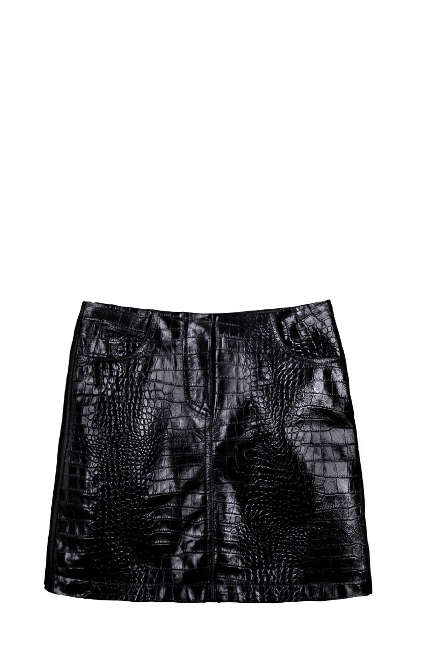 ALLIGATOR PRINT OIL WAX SHEEPSKIN SKIRT