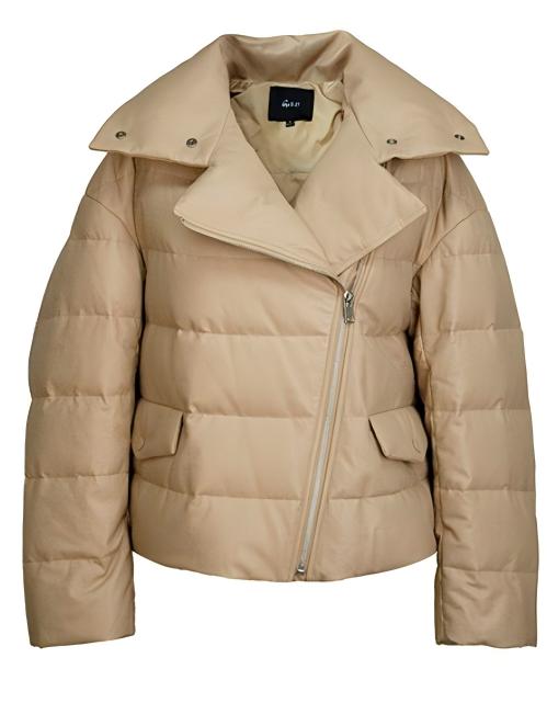 LEATHER ZIP-UP PUFFER JACKET