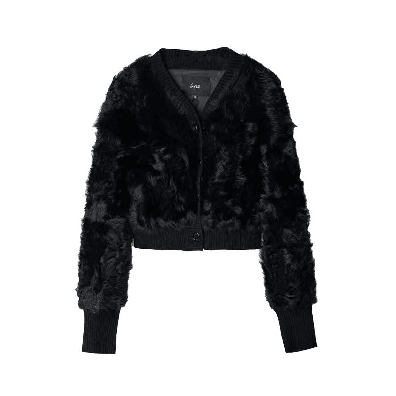 LAMB FUR V-NECK COAT