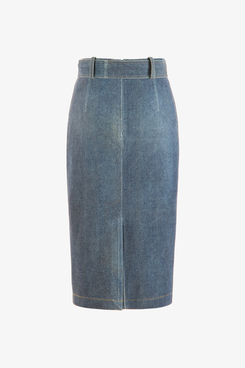 STRETCH LEATHER MIDI SKIRT