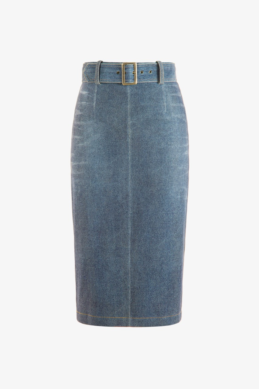 STRETCH LEATHER MIDI SKIRT