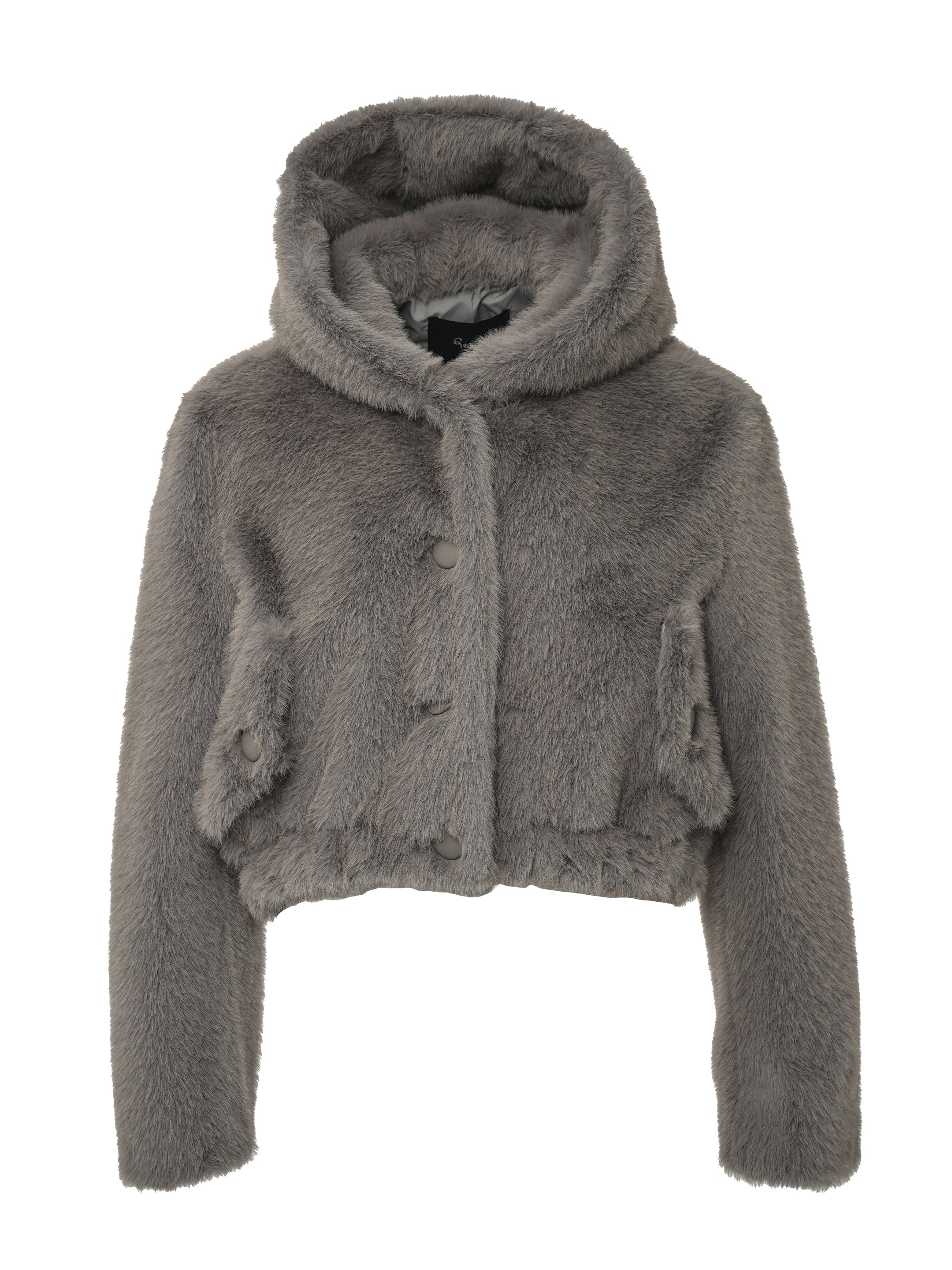 FAUX FUR SHORT COAT WITH HOOD