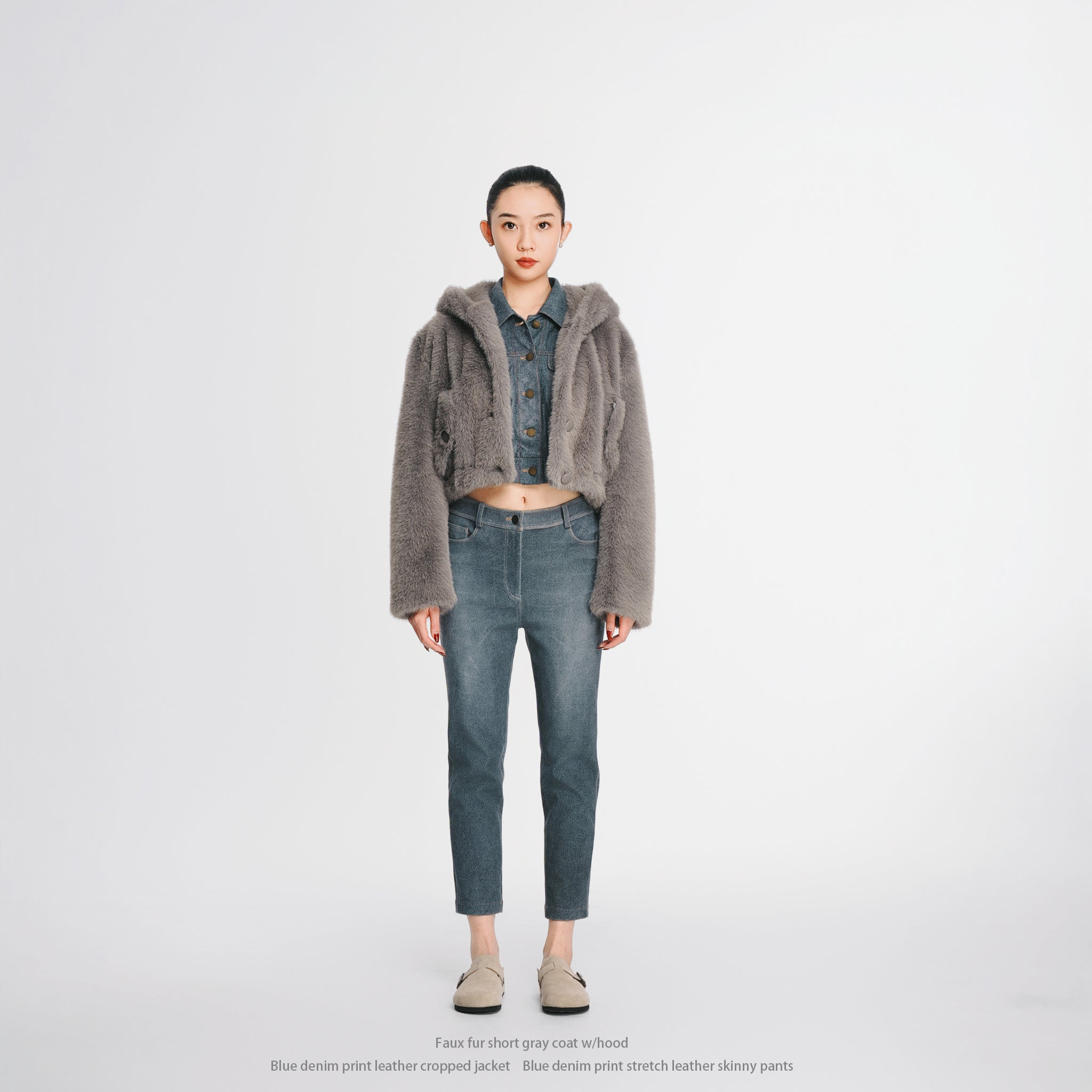 FAUX FUR SHORT COAT WITH HOOD