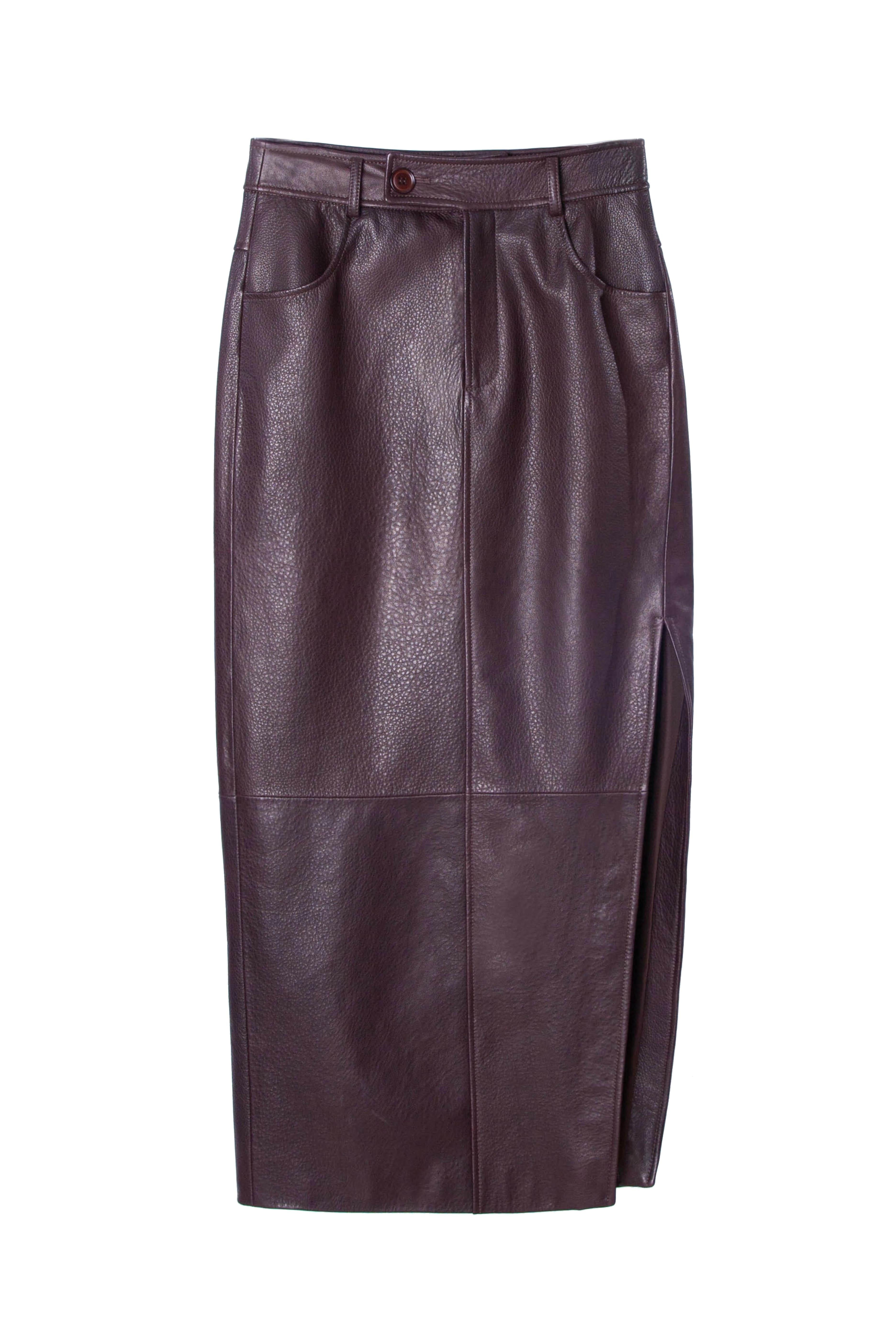 LEATHER MIDI SKIRT WITH SPLIT