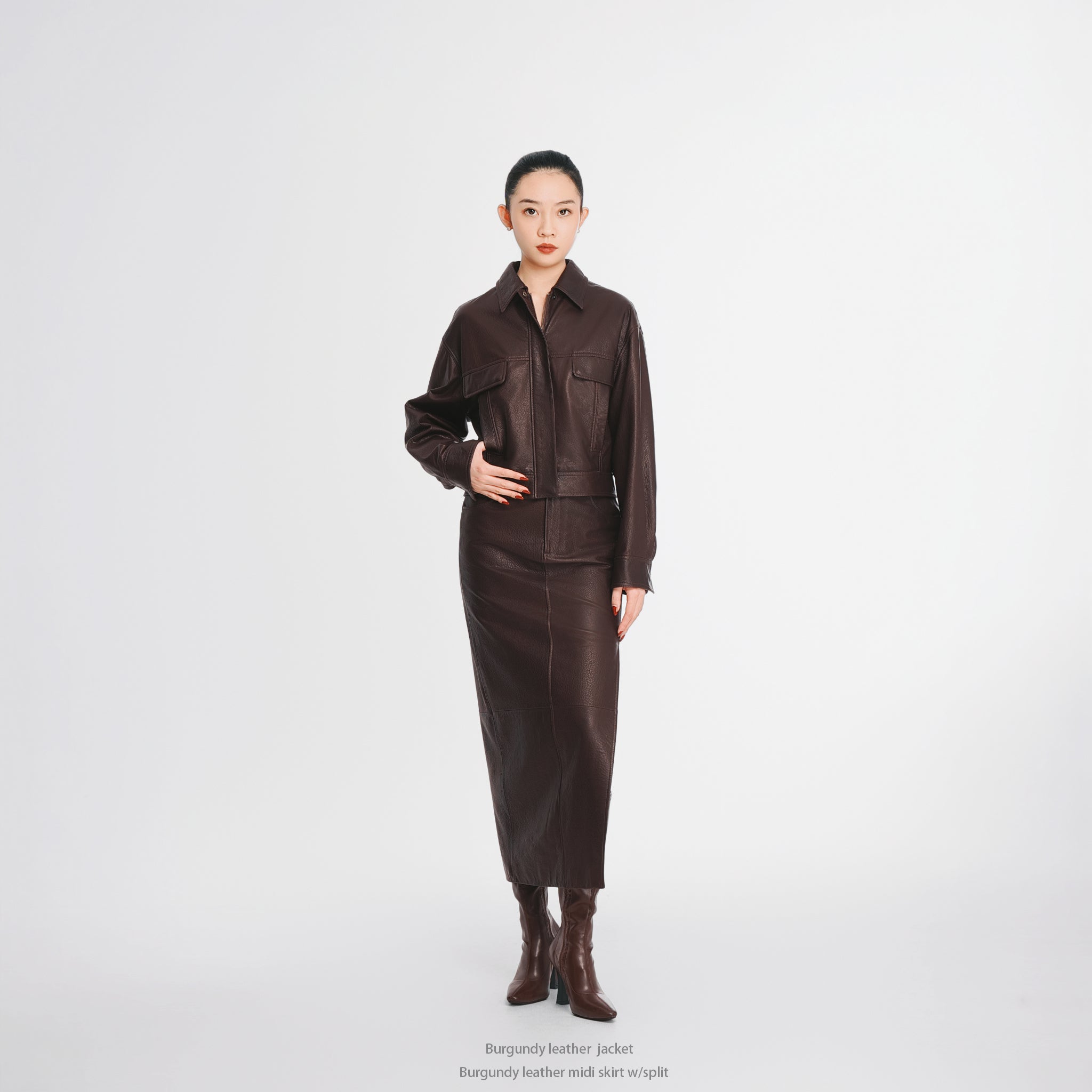 LEATHER MIDI SKIRT WITH SPLIT