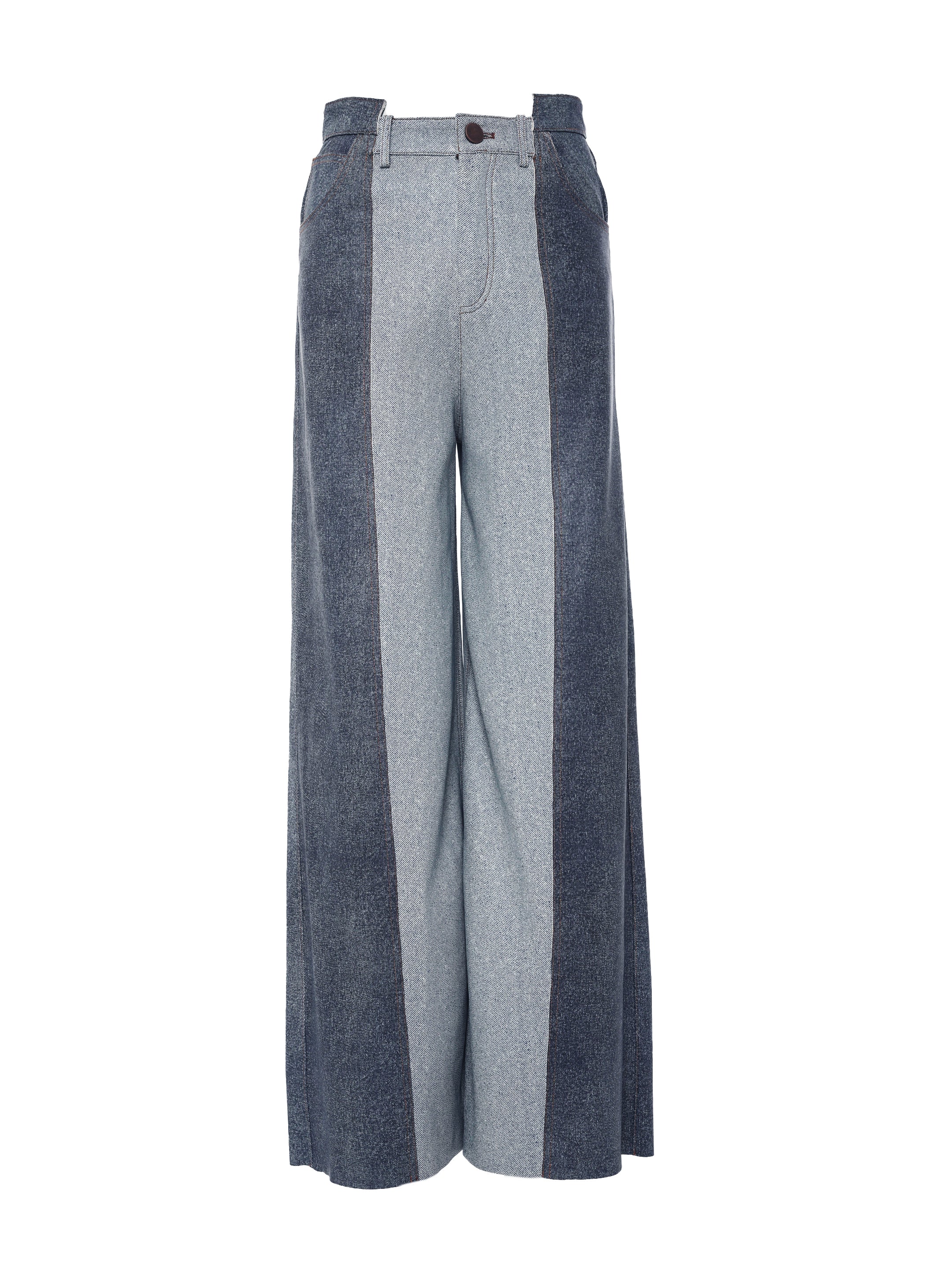 COLOUR-BLOCK PANELLED LEATHER WIDE LEG PANTS