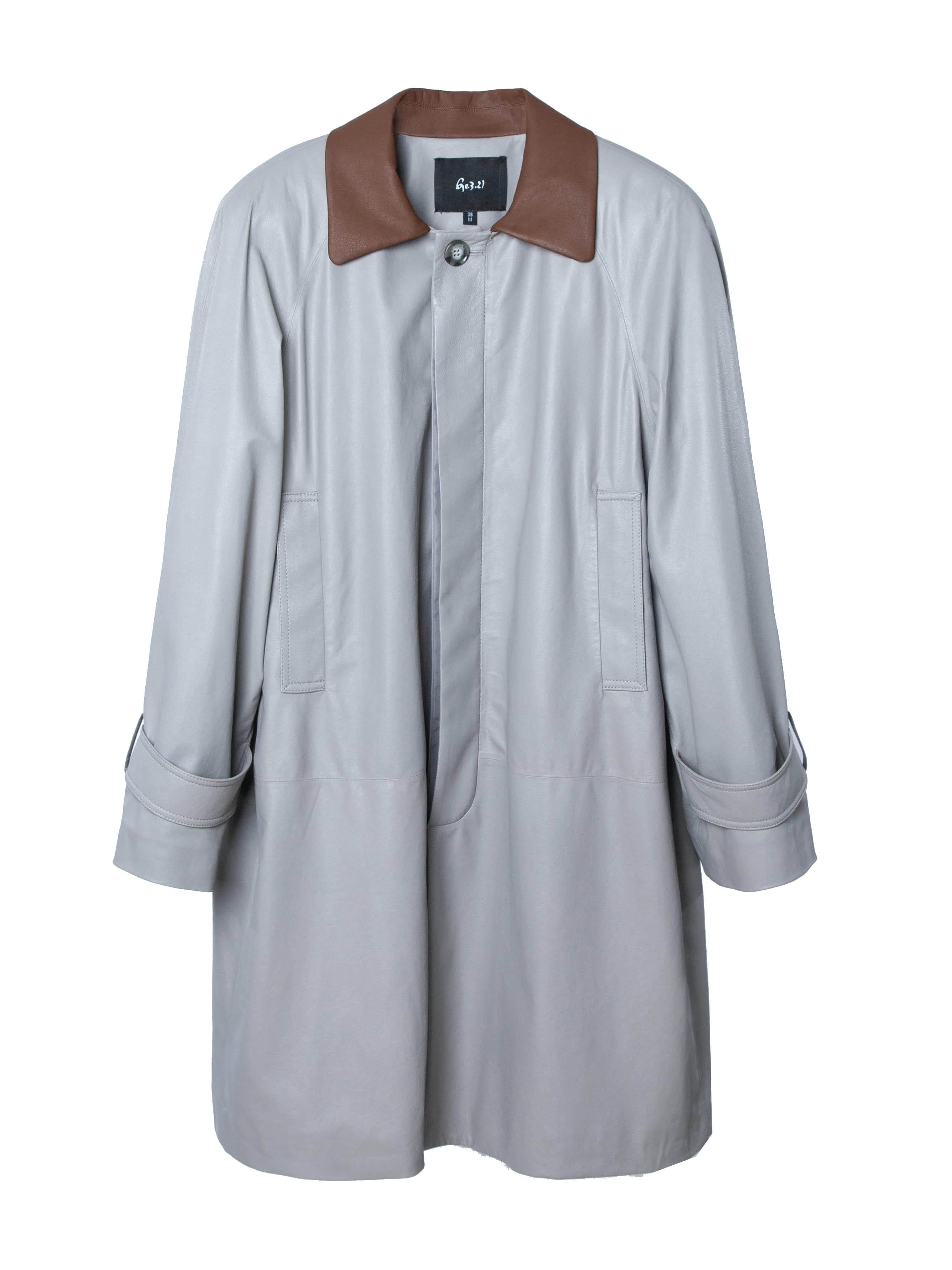 COLOUR-BLOCK PANELLED LEATHER TRENCH COAT