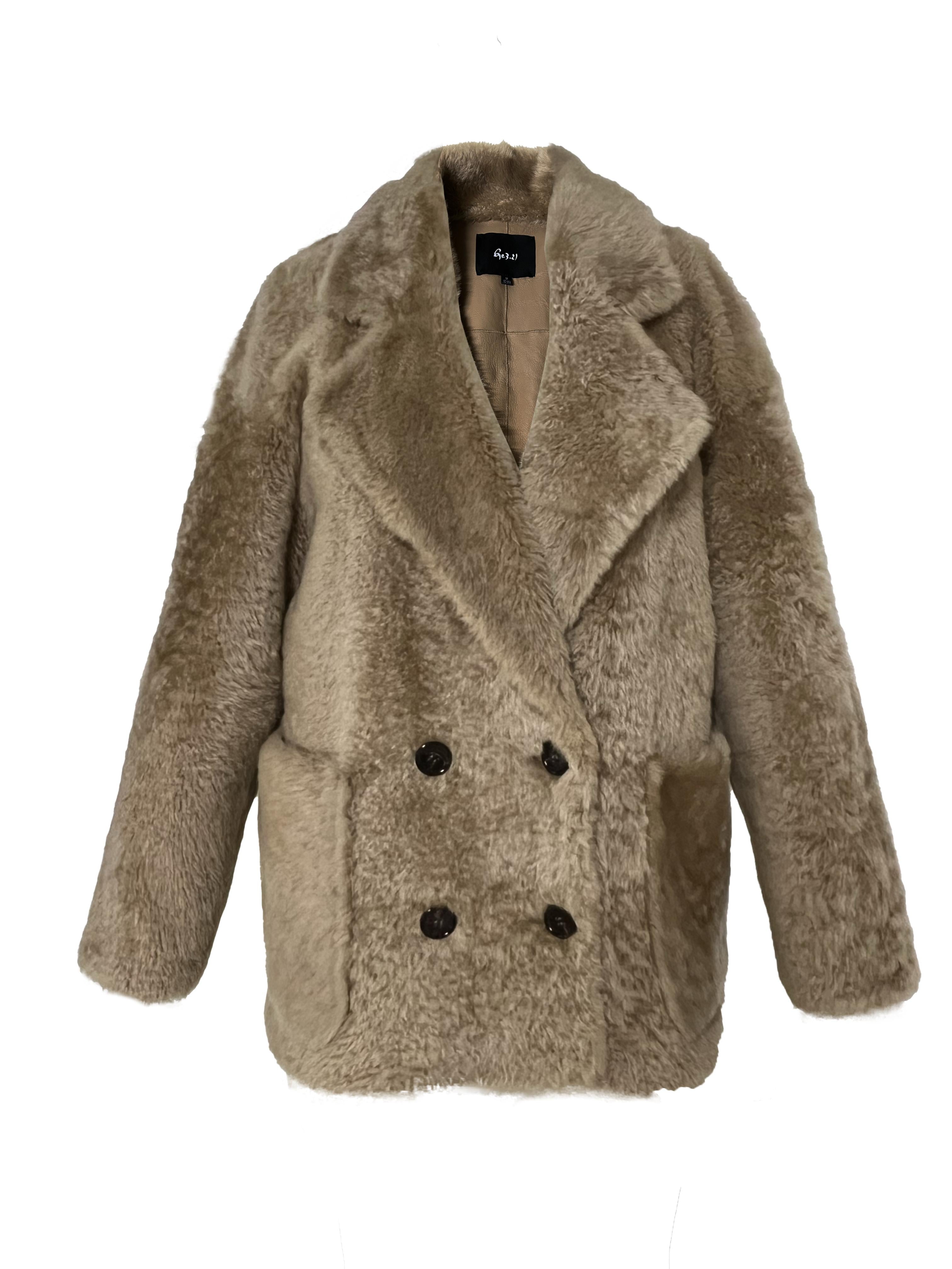 LACON SHEARLING DOUBLE-BREASTED PEAK LAPEL COAT