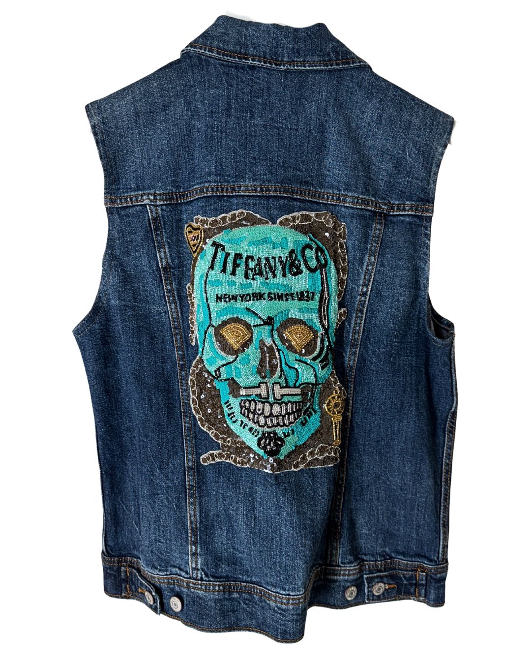 U- NY Denim vest - Tiffany skull patch