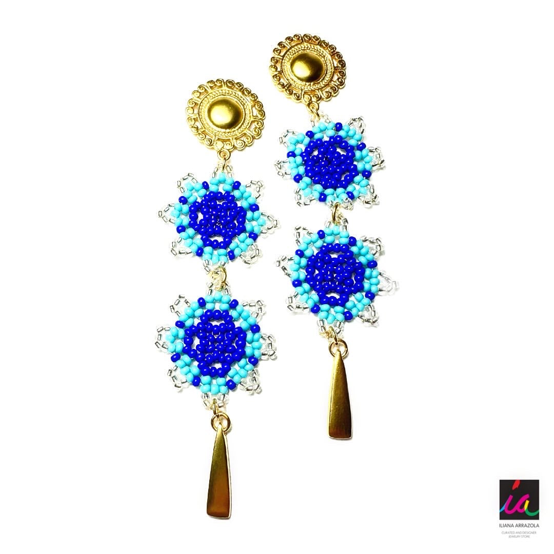 WORK OF THE BEADS EARRINGS WITH FLOWERS