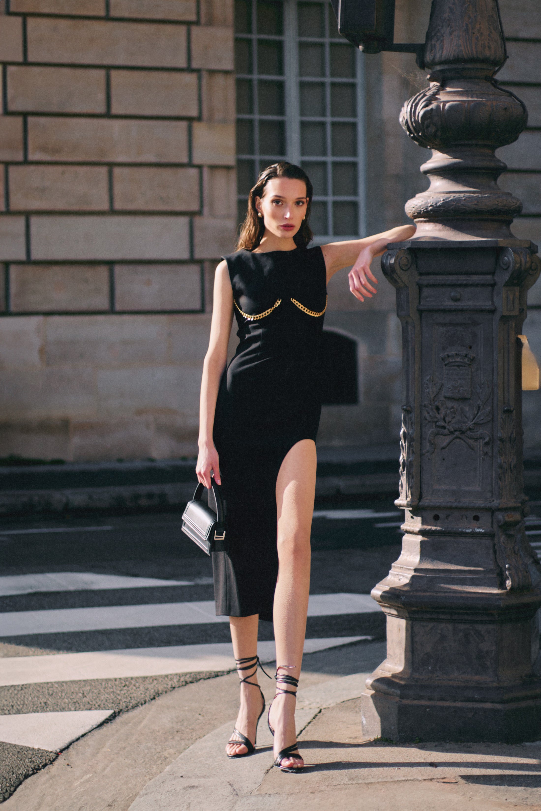 Black Jersey Dress with Massive Chain