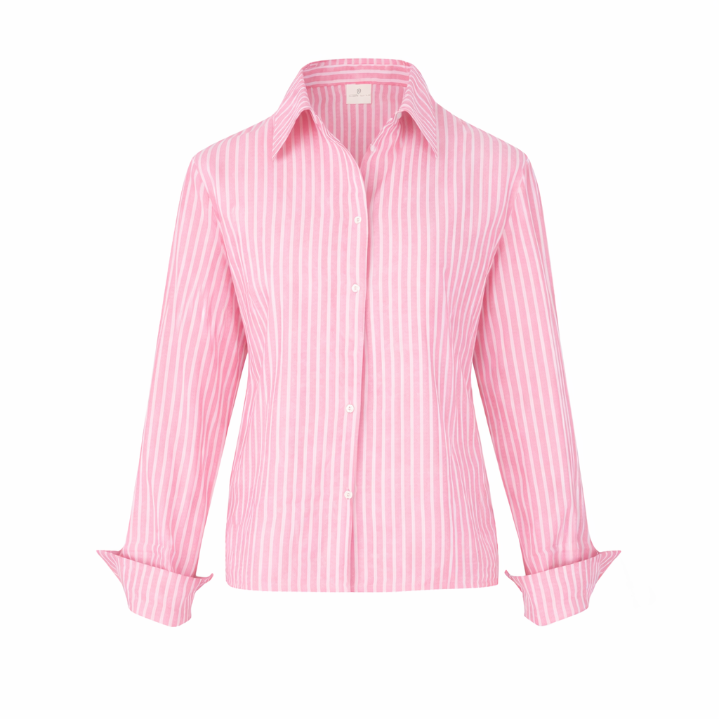 RED AND WHITE STRIPED LINEN COTTON BLEND SHIRT