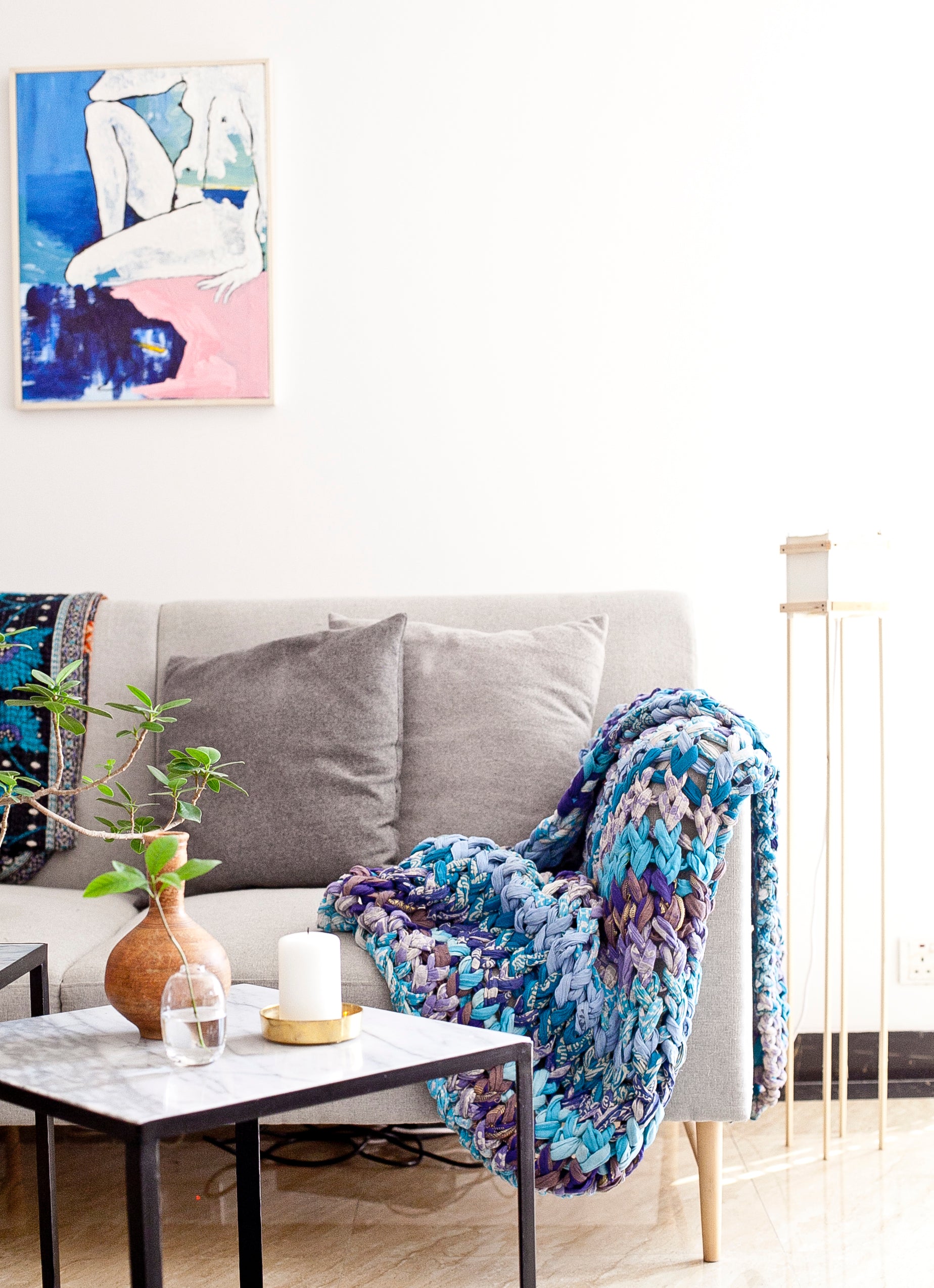 Chunky knit blanket, 54"x 60"