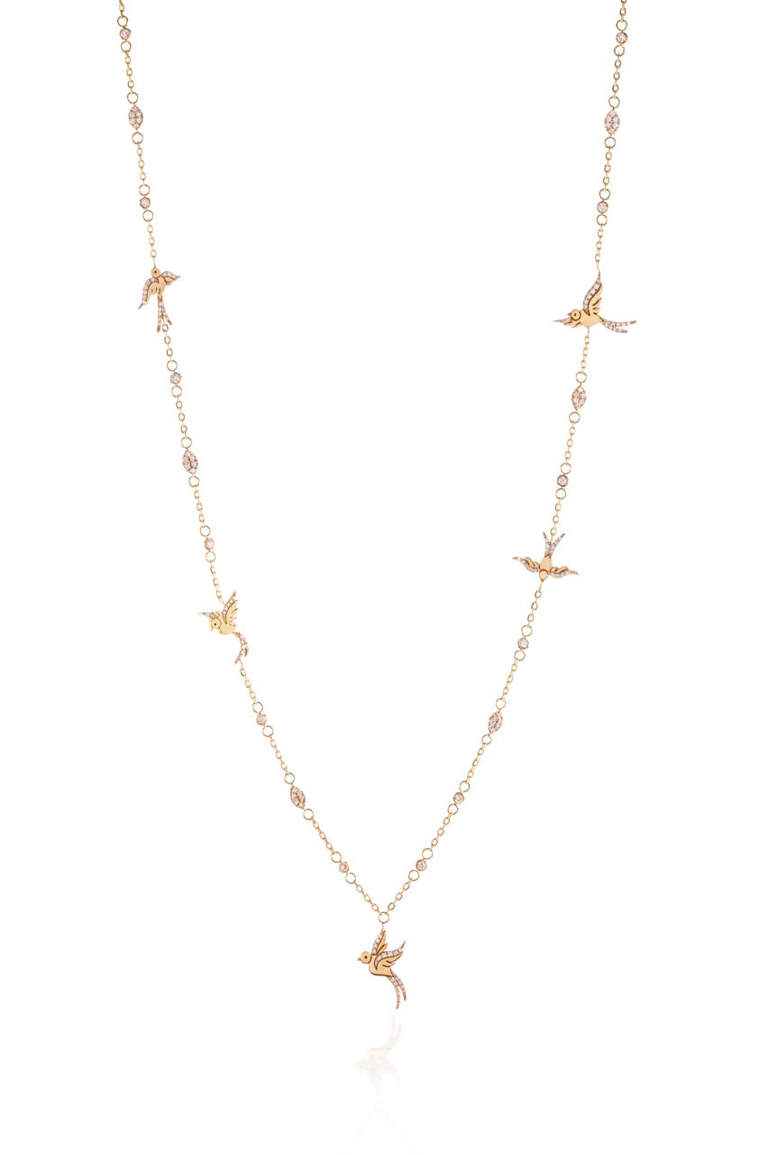 Birds Diamond Lariat Necklace