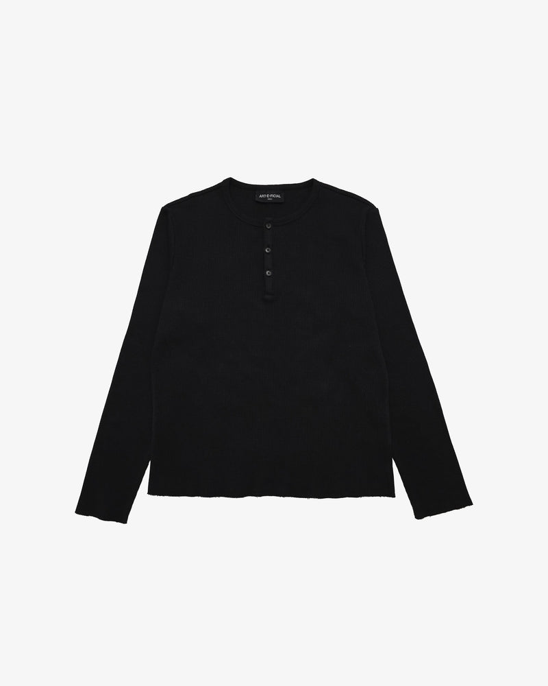 Black Henley Long-Sleeve T-Shirt