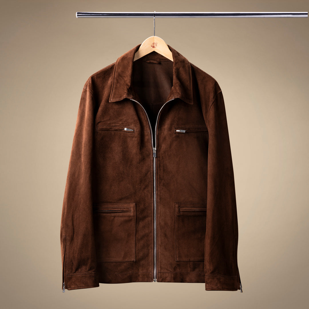 Cafe Racer Jacket - Brown Suede