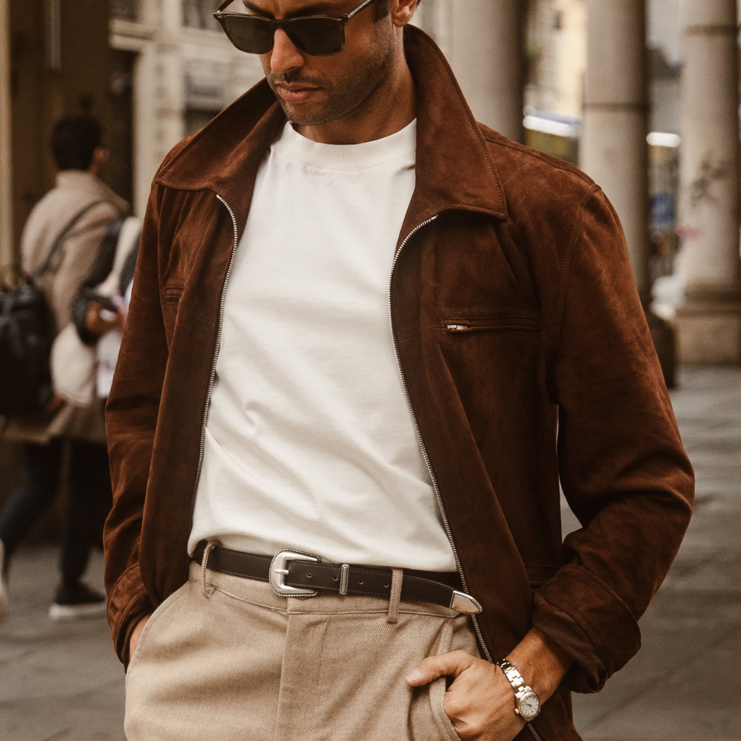 Cafe Racer Jacket - Brown Suede