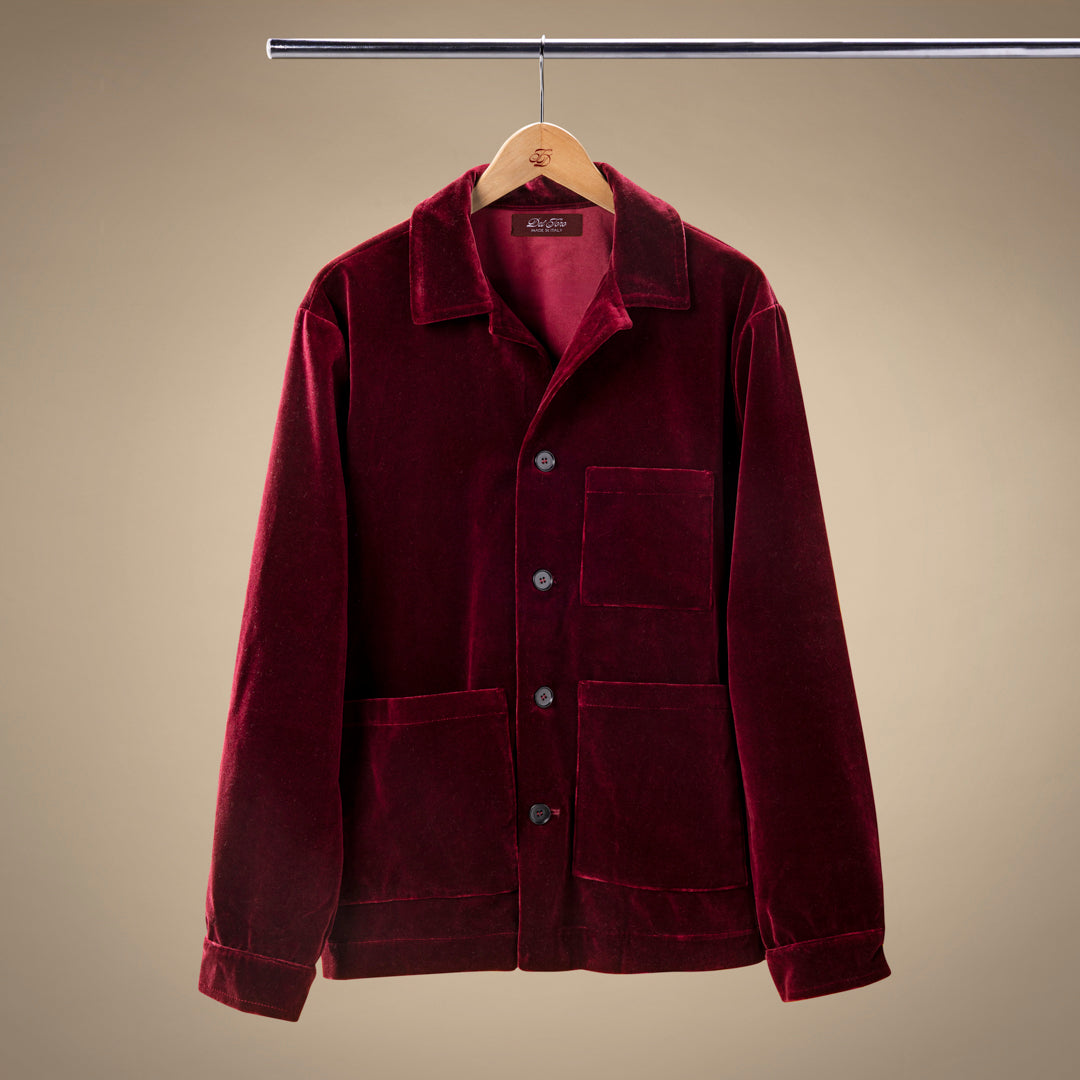 Men's Velour Cocktail Coat - Oxblood