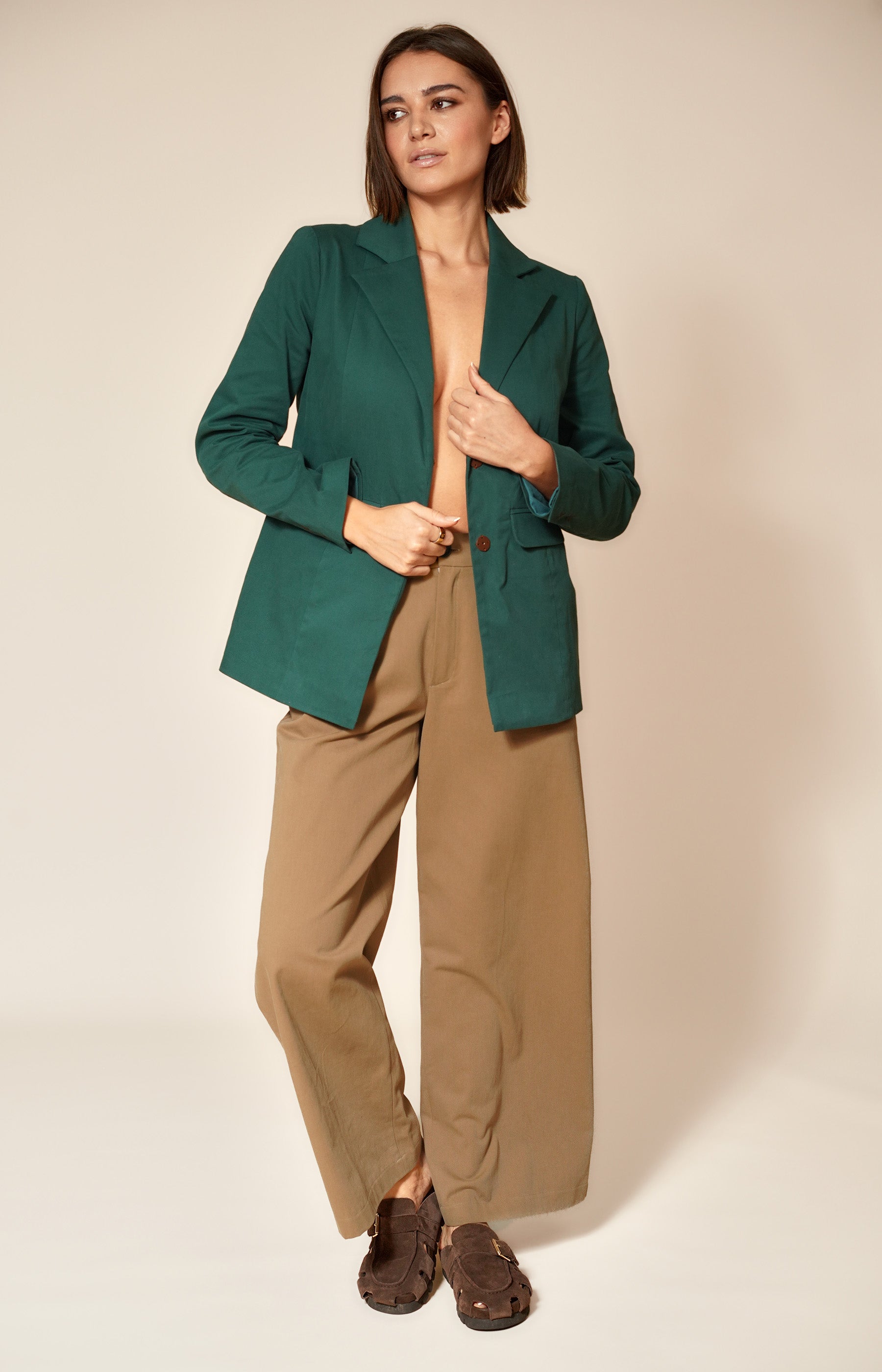 RICH TEAL COTTON TWILL TAILORED JACKET