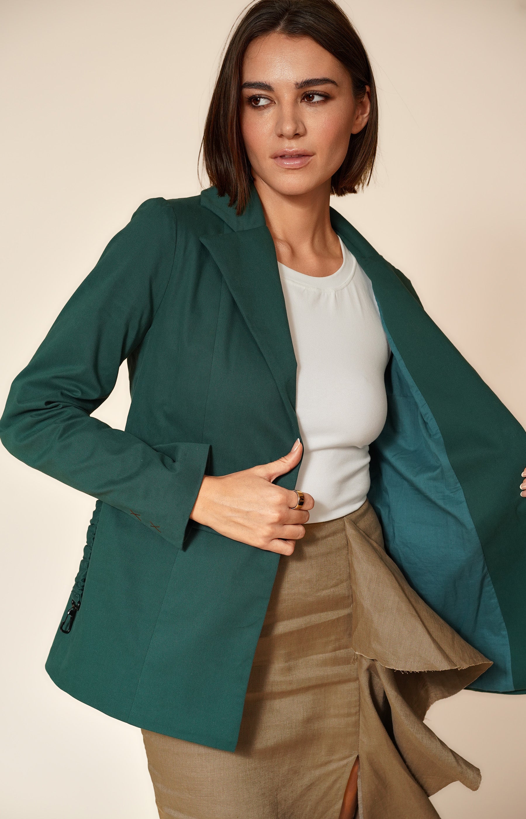 RICH TEAL COTTON TWILL TAILORED JACKET