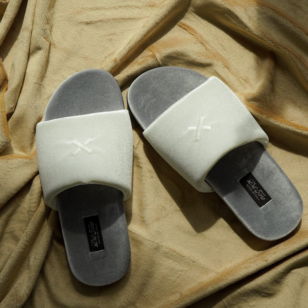 Men's Grigio & Cream Velvet House Slide