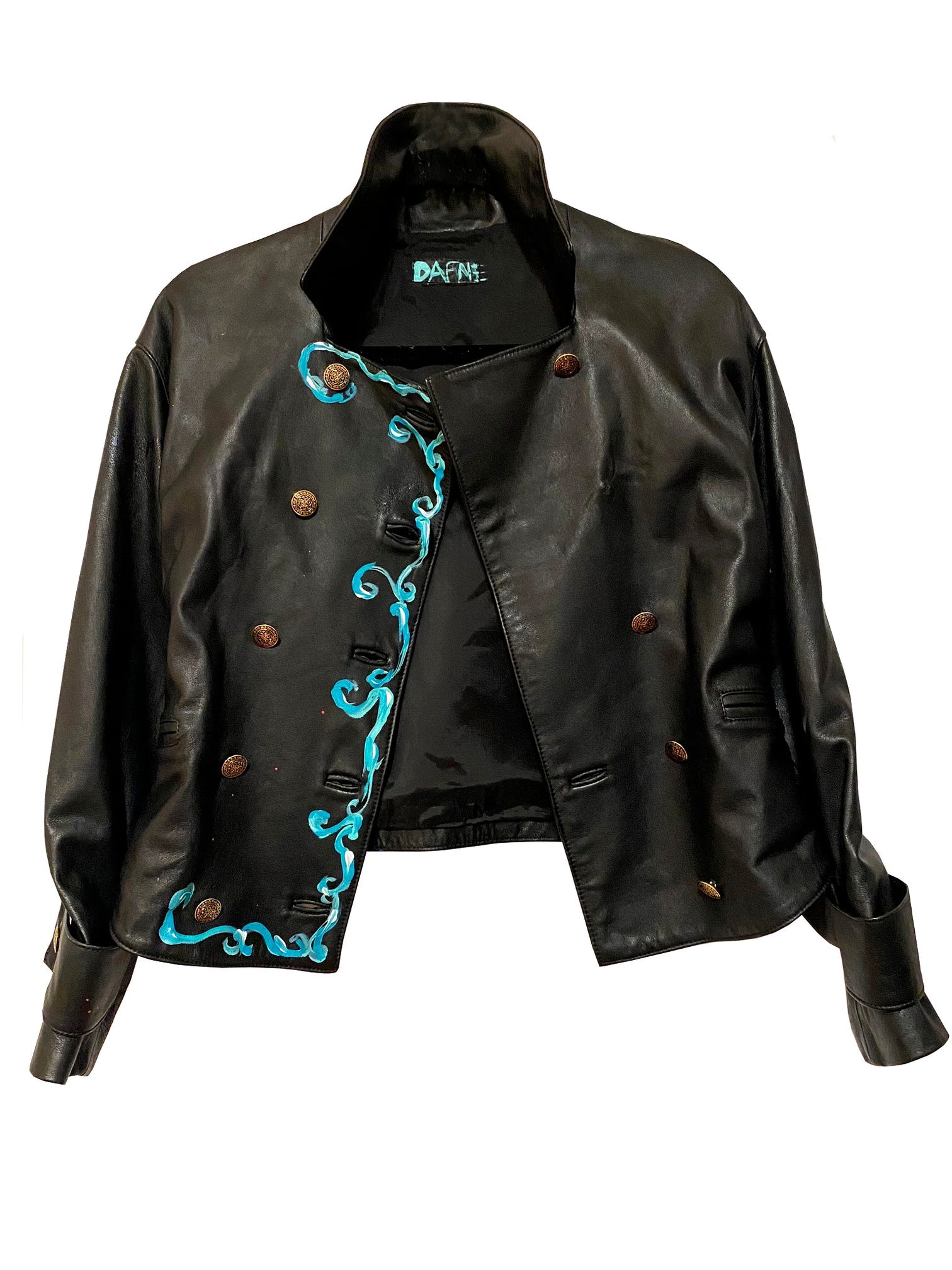 Black Real Italian Leather Hand Painted And Embroideries Jacket