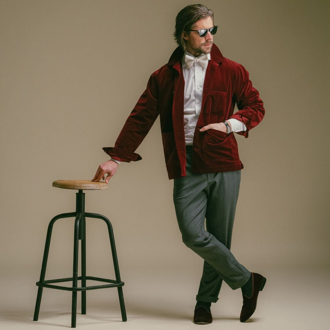 Men's Velour Cocktail Coat - Oxblood