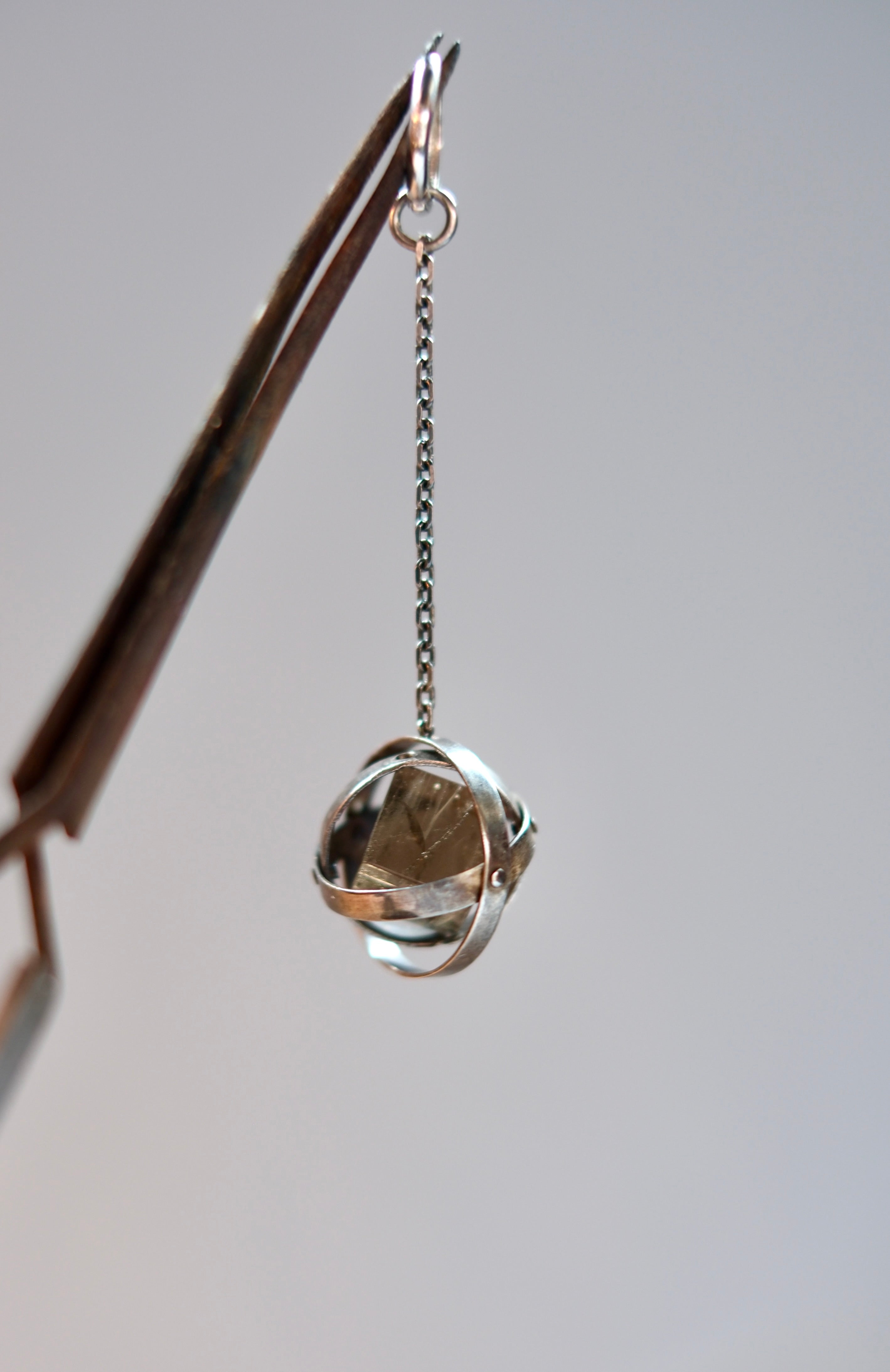 Orbit Earring with Quartz Cube