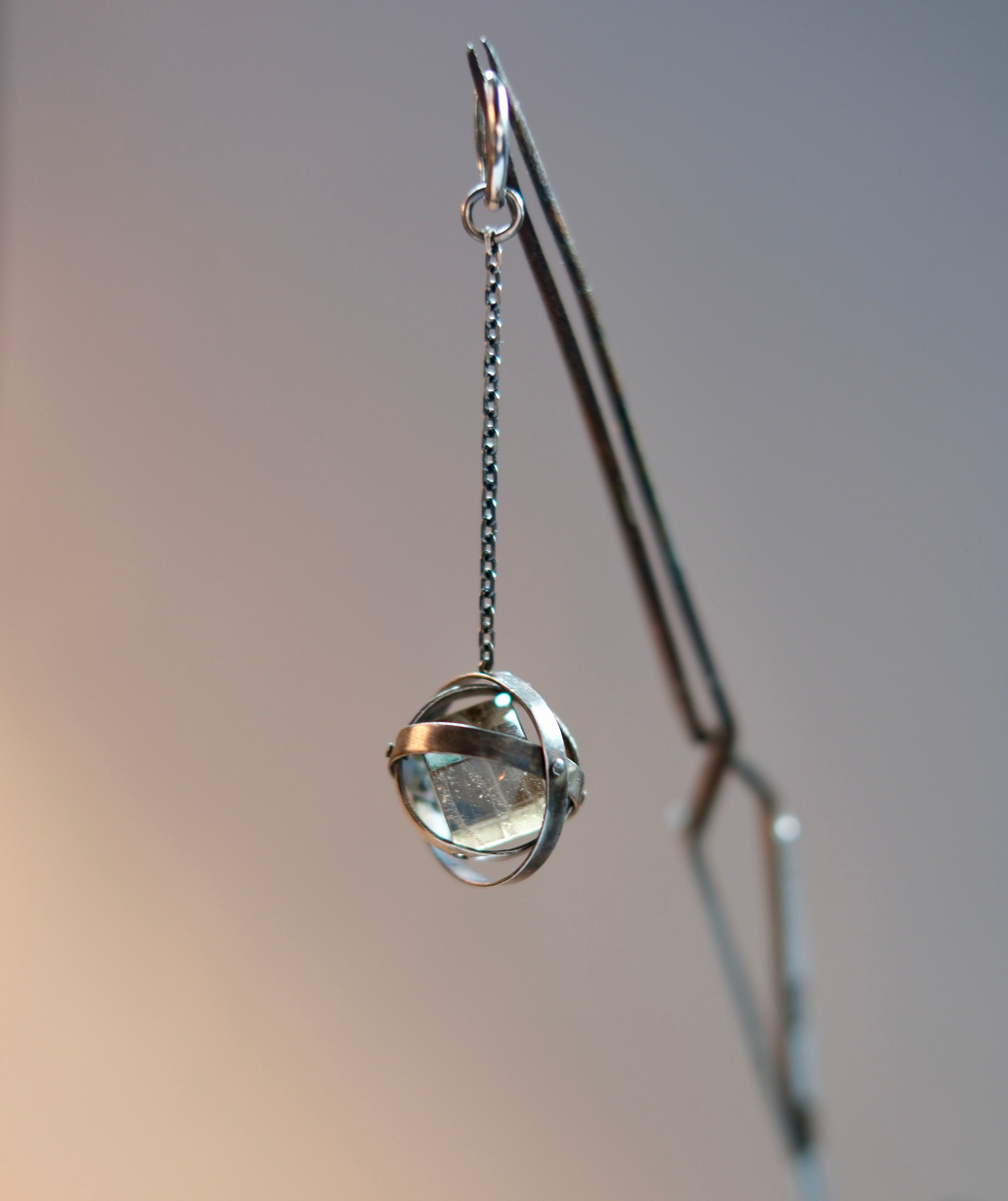 Orbit Earring with Quartz Cube