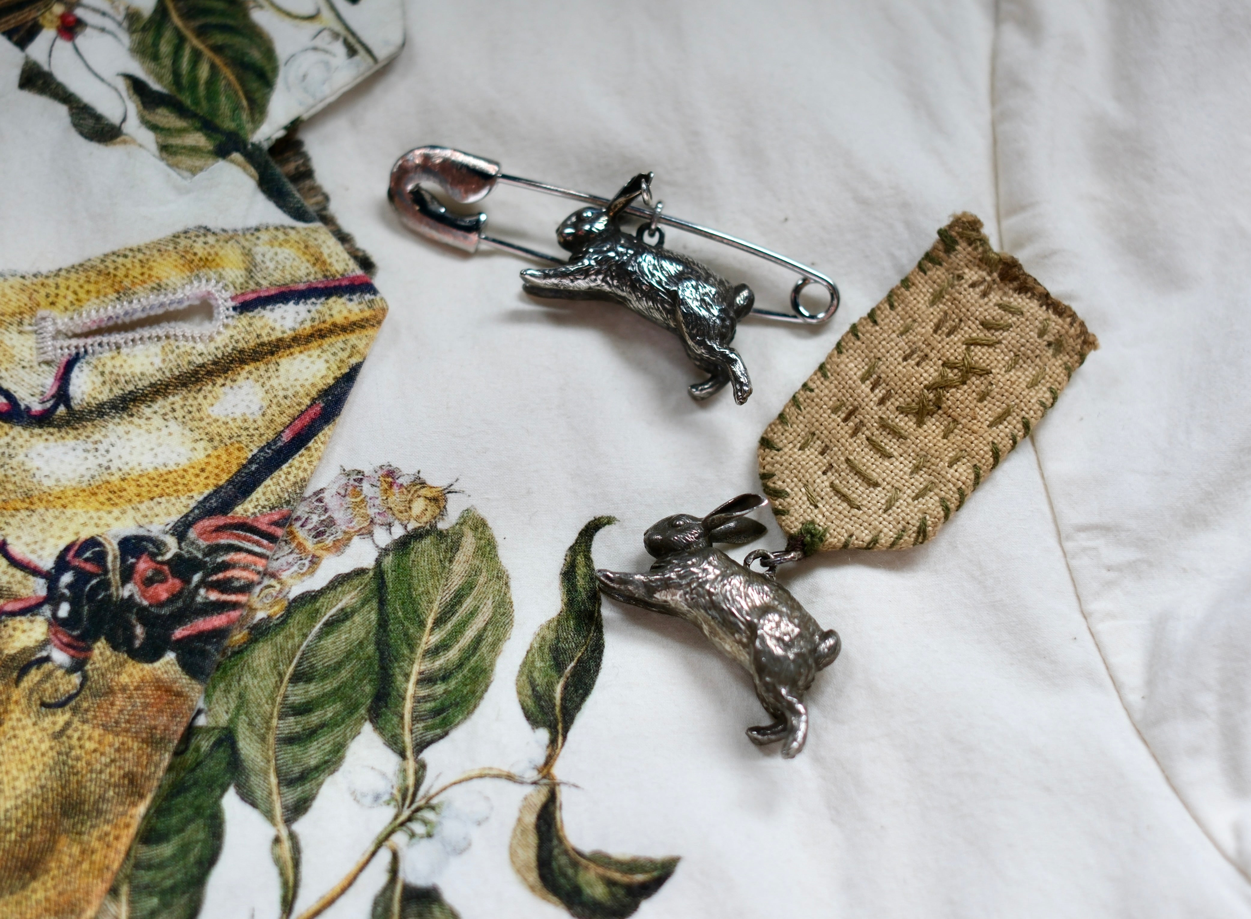 Rabbit Brooch in White Brass