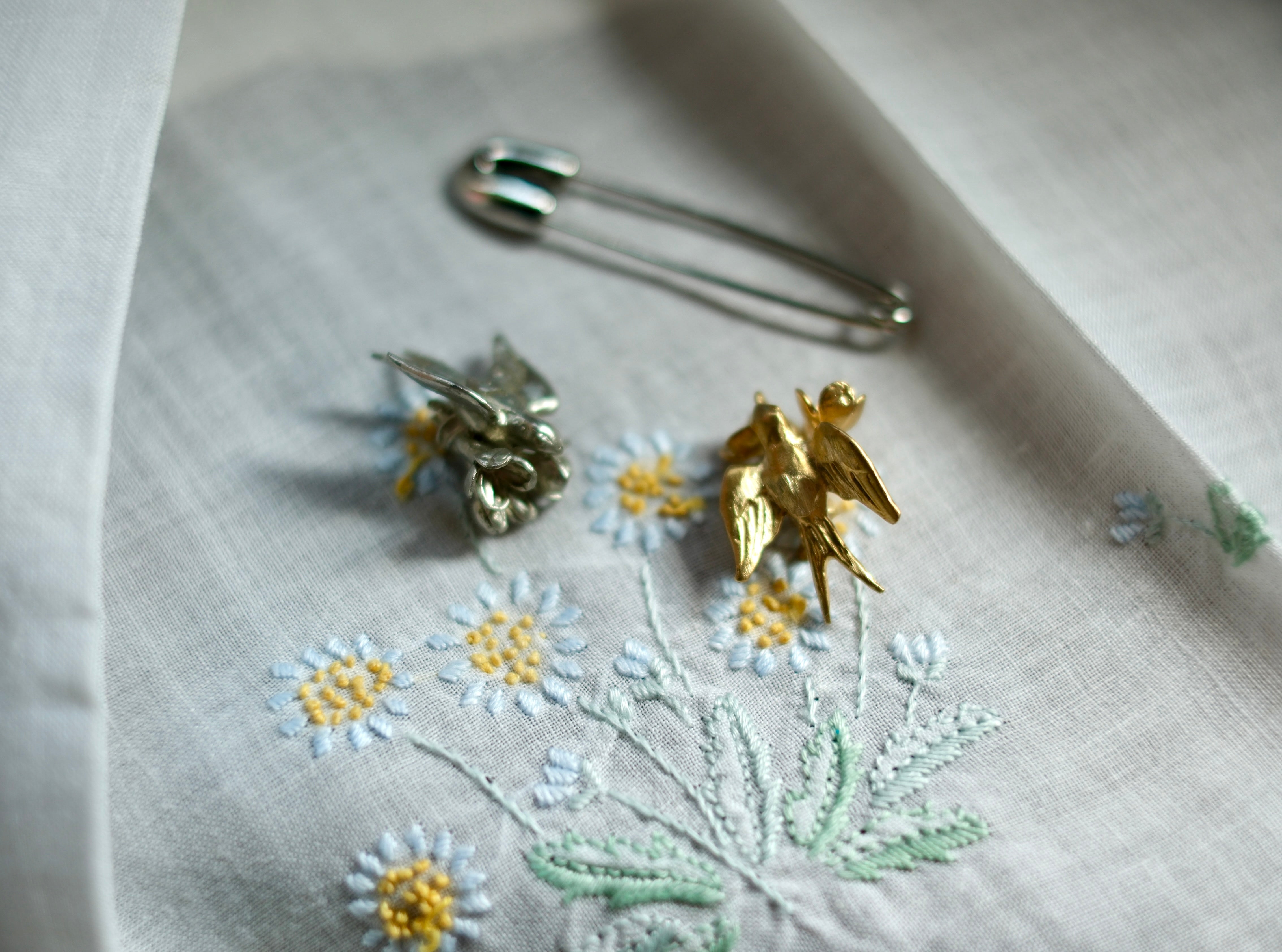 Swallow Brooch in White Brass