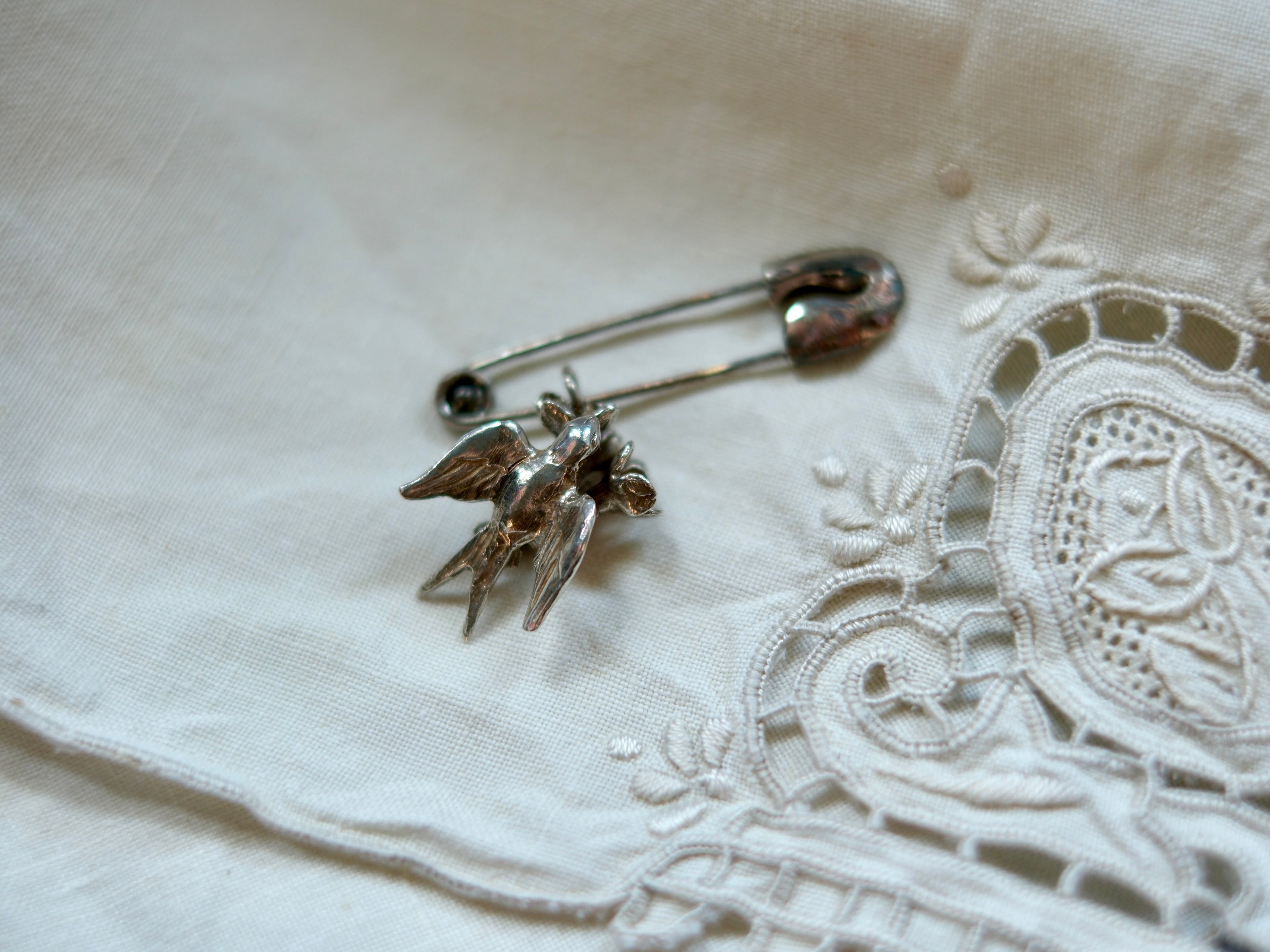 Swallow Brooch in White Brass