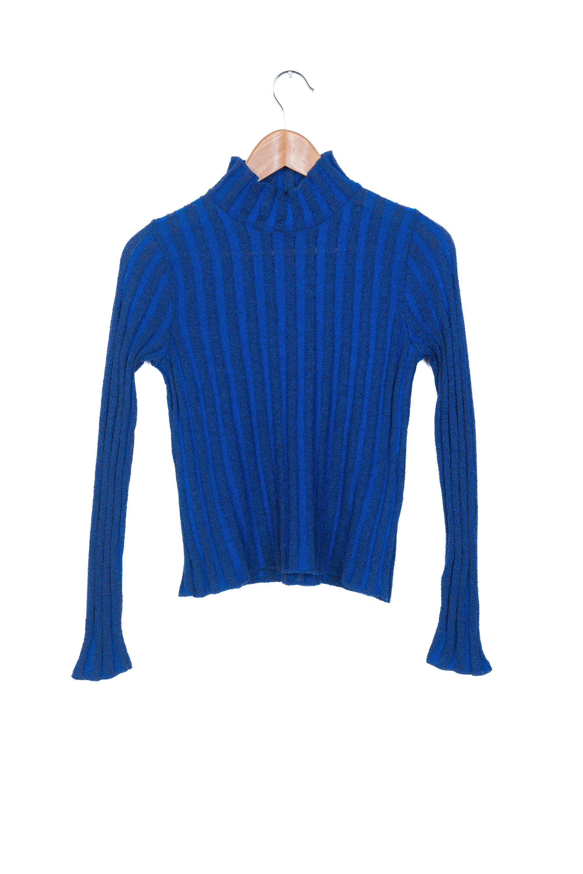 Blue Rib Turtleneck Sweater