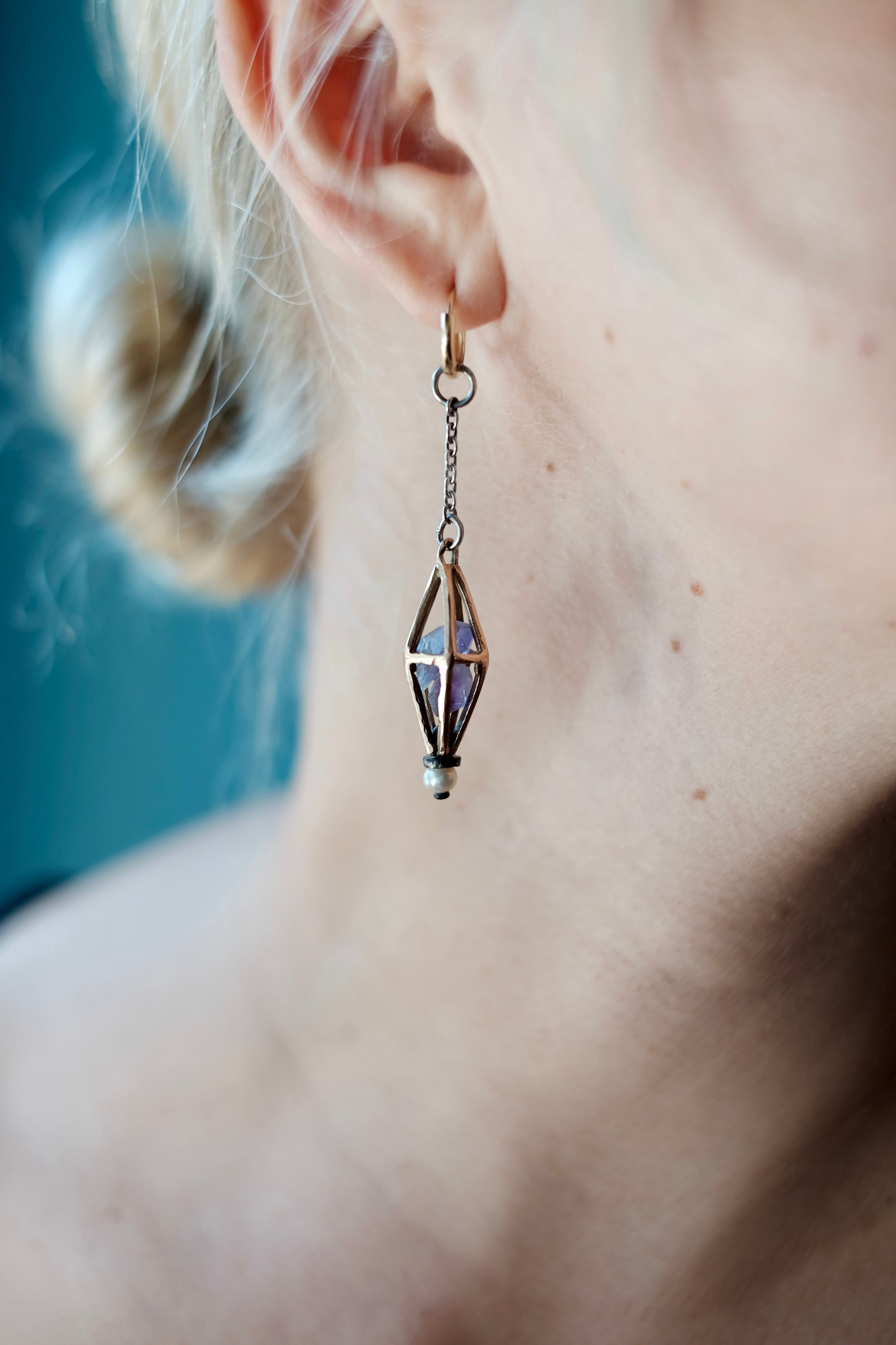 Pentagon Earring with Natural Pearl
