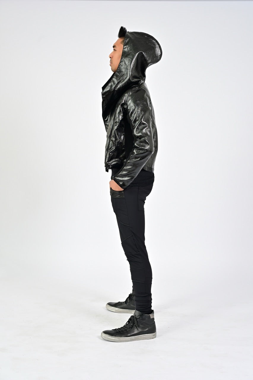 Em Biker Jacket, Shiny Denim/Neoprene