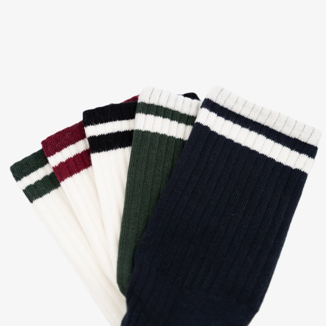 Retro Gym Sock - Navy / Vintage White Stripes