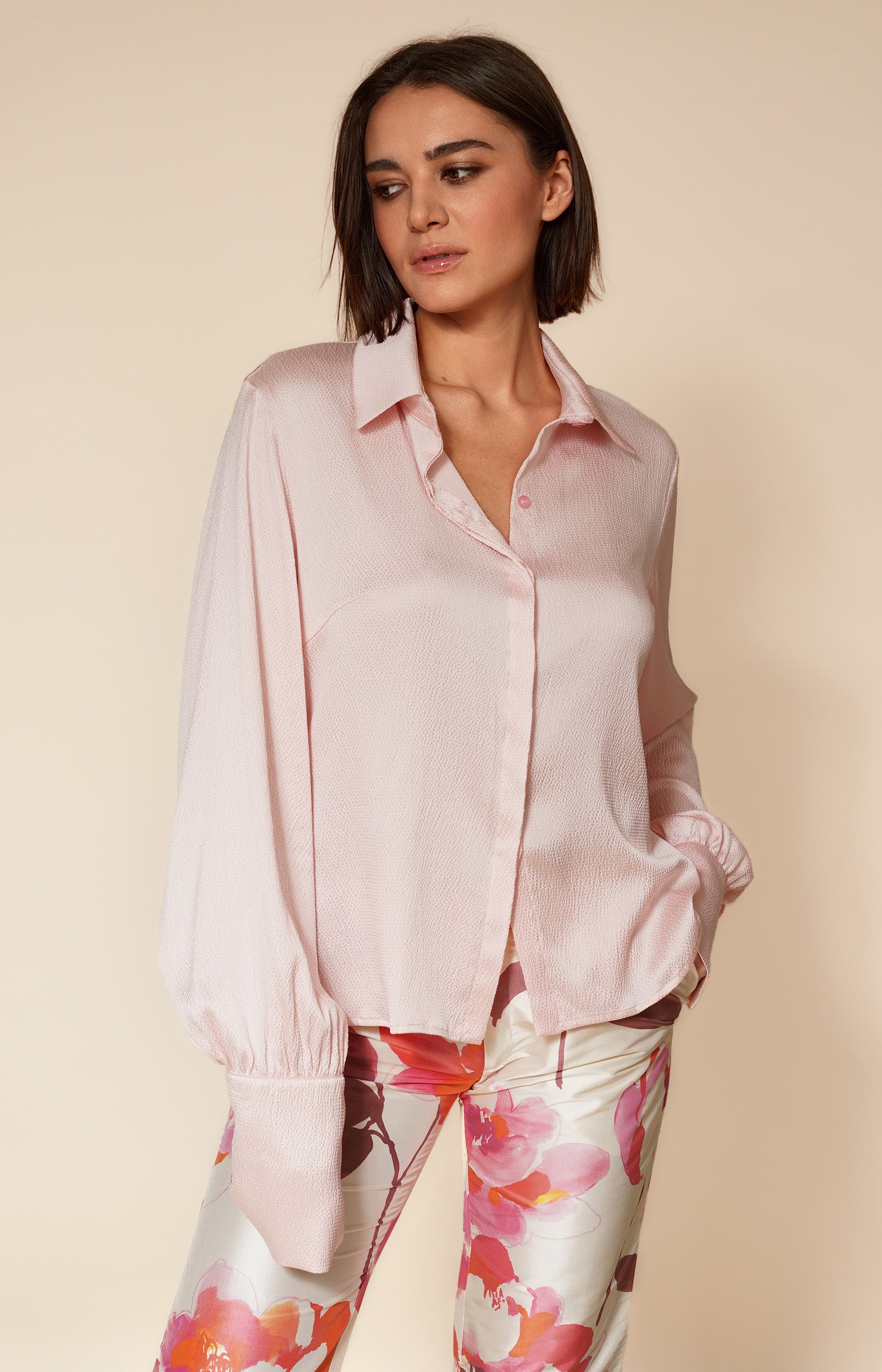 BLUSH HAMMERED SILK SHIRT