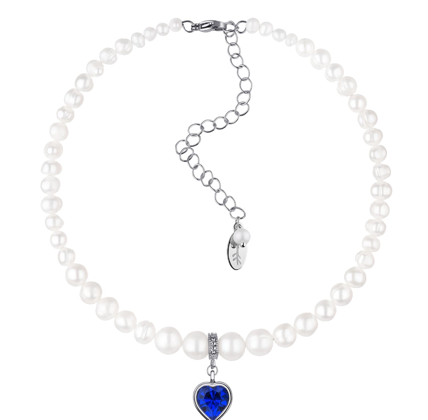 PEARLS CHOKER WITH NAVY BLUE HEART SILVER