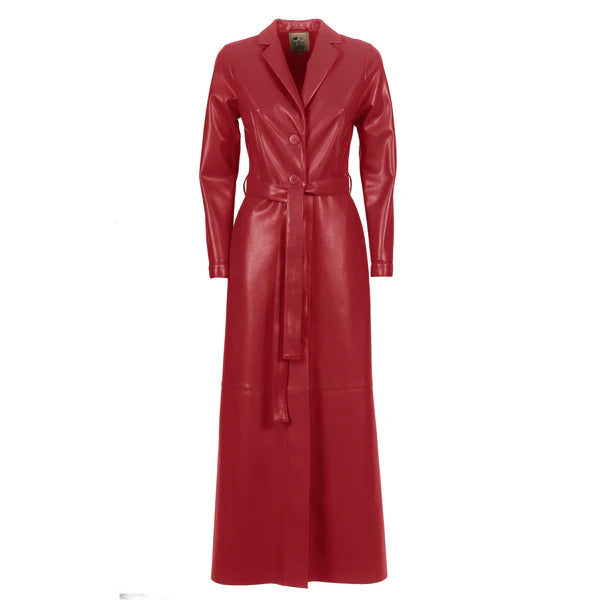 Long Button-Up Eco-Leather Trench