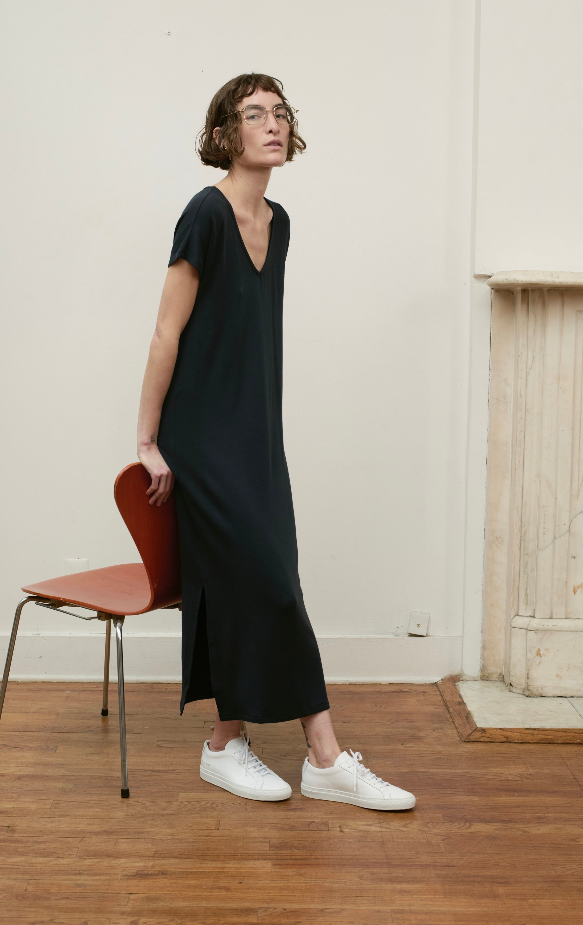 V NECK T SHIRT DRESS