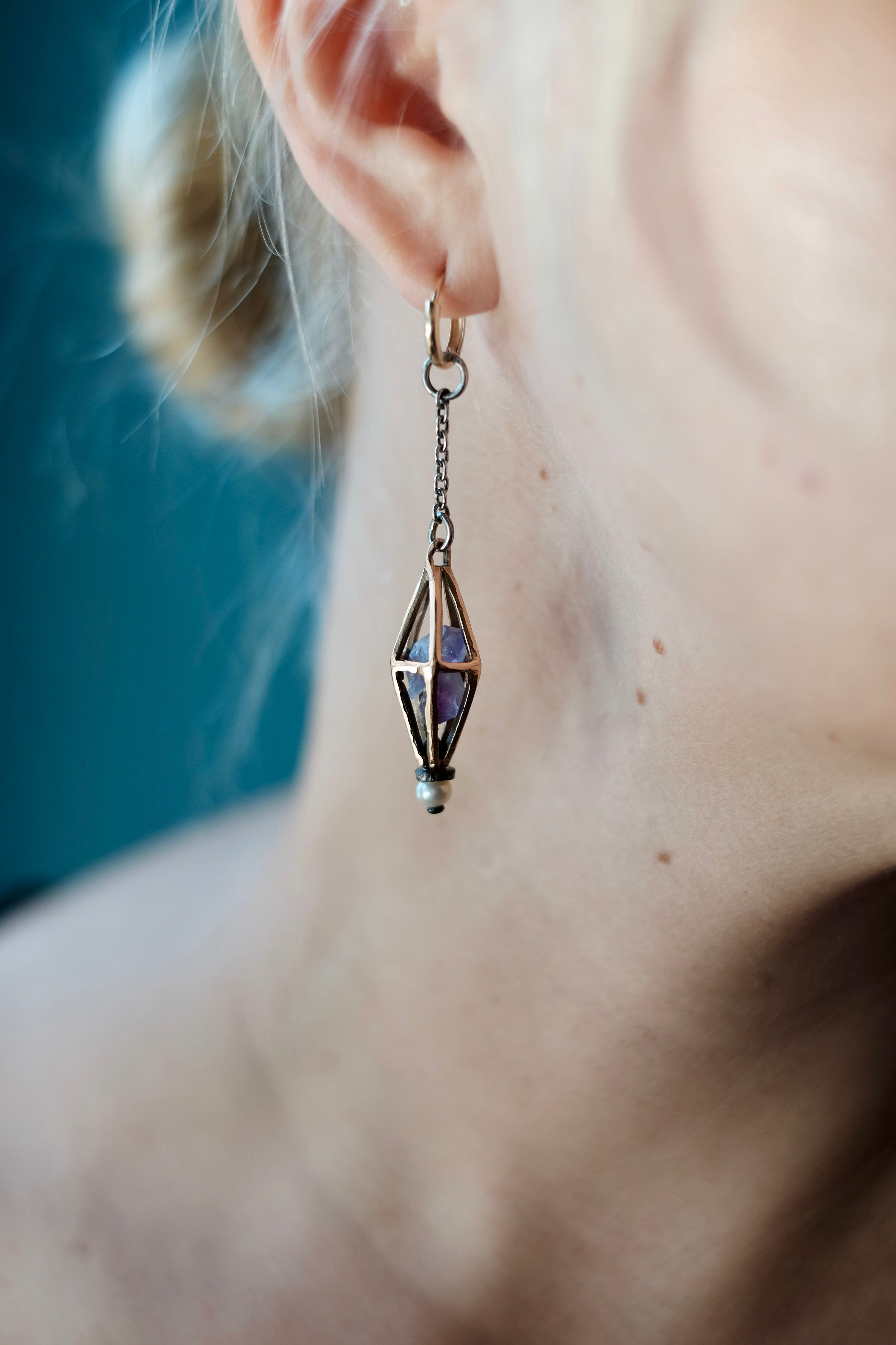 Pentagon Earring with Natural Pearl