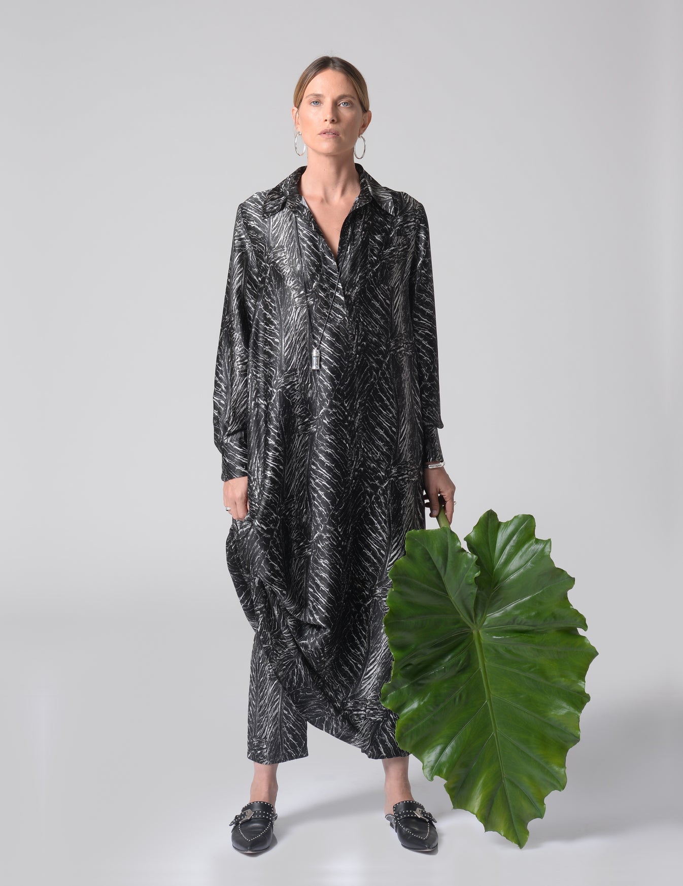 Leaves Silk Shirt Dress KW