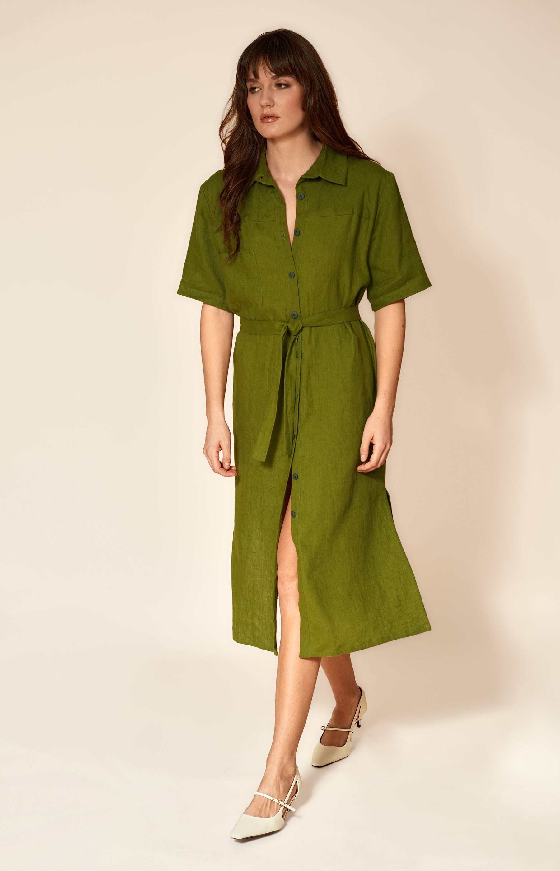 GREEN LINEN SHIRTDRESS